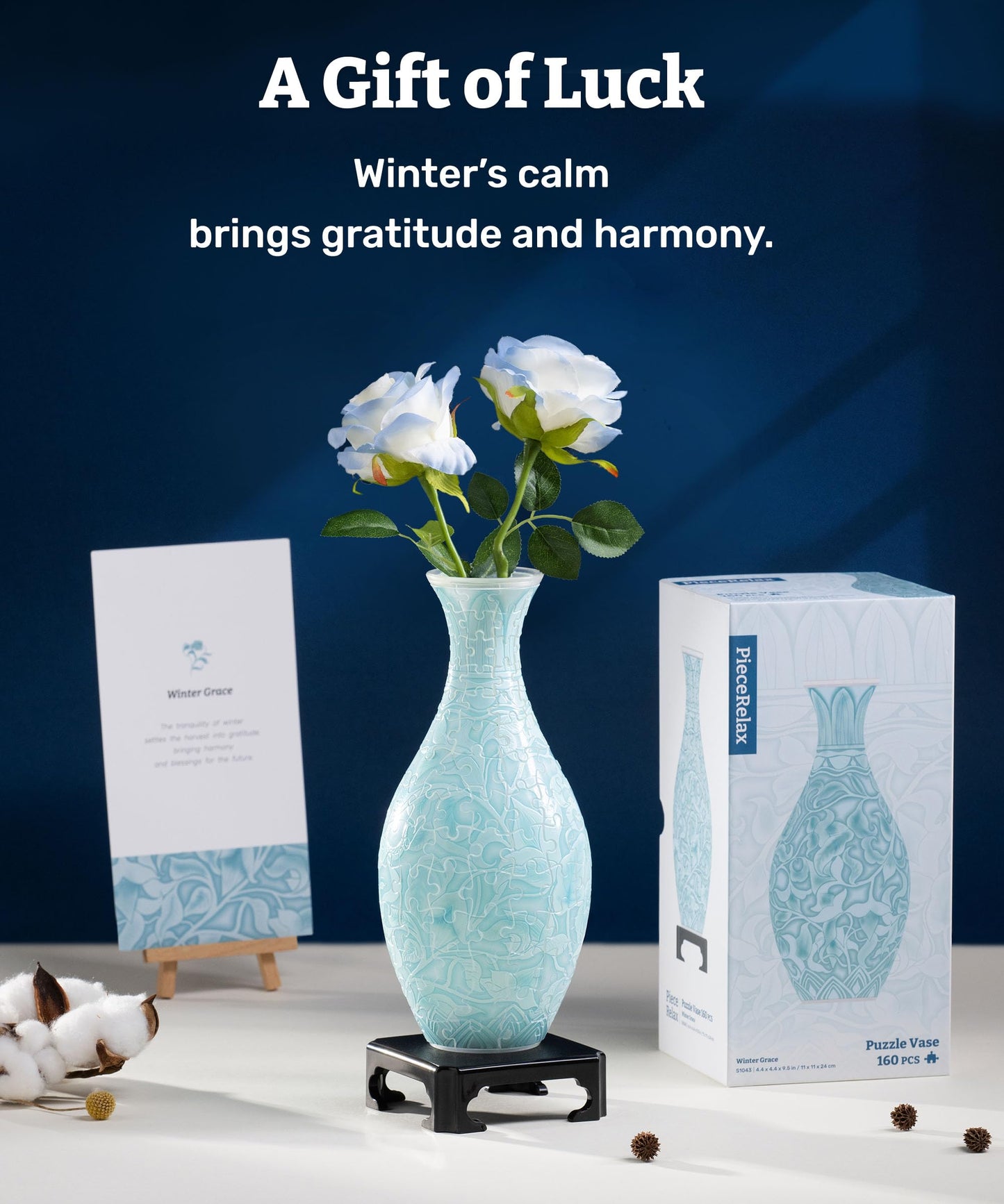 PieceRelax 3D Puzzle Vase for Adults to Flower Arrangement and Home Decoration Made By 160 Curved Plastic Puzzle Pieces - Winter Grace, for Mom [S1043]