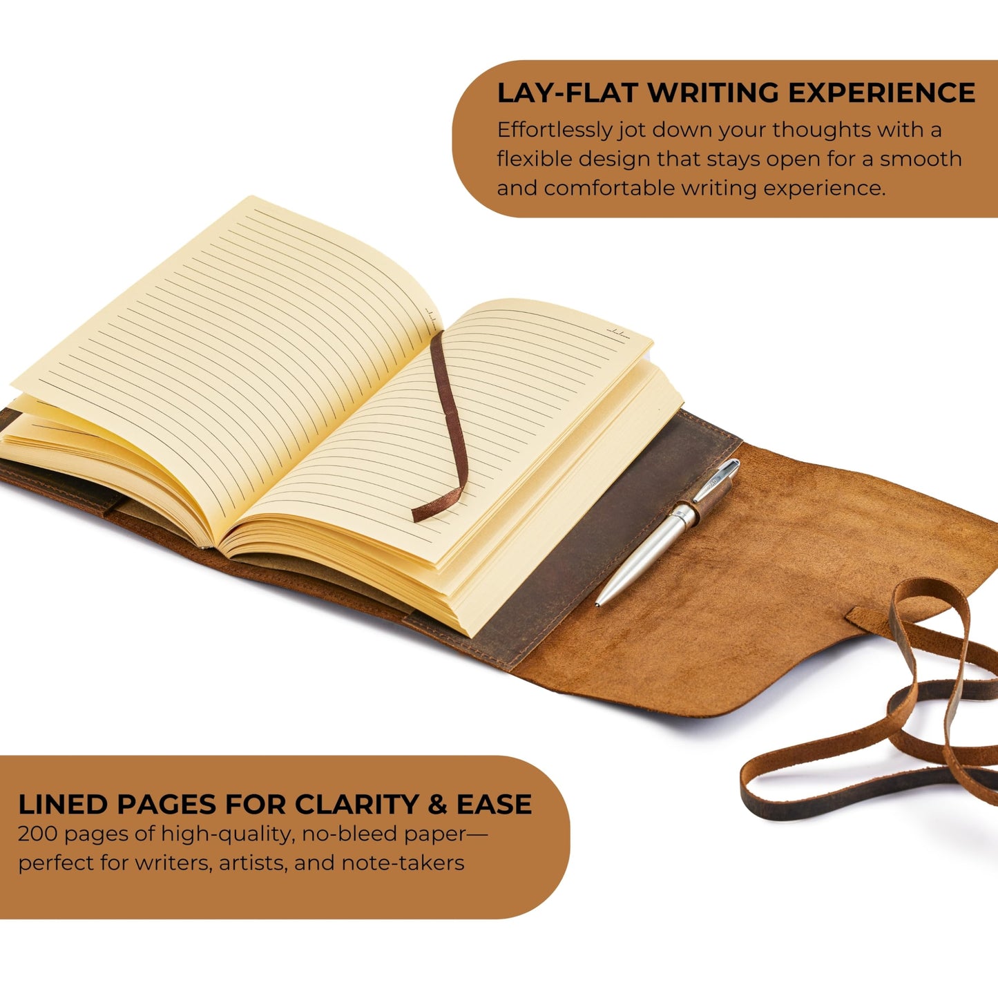 Premium Leather Journal for Men Women - Refillable Leather Notebook Cover with Pen - Leather Bound Notebook Lined Paper A5, Travel Journal - Ideal for Writing, Journals, and Notebooks