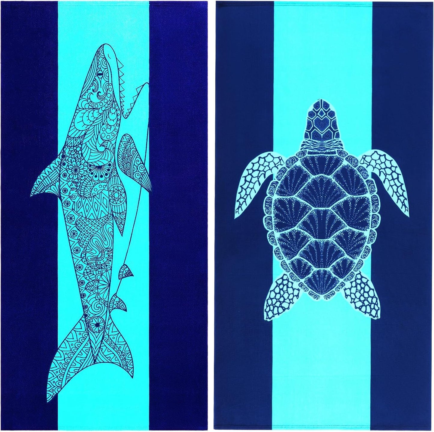 Genovega 2 Packs Oversized Beach Towel Set 36 x 72 in Large Big Pool Camping Swim Clearance Soft Towels Travel Essentials Accessories Must Haves Vacation Necessities Adult Gifts Shark Turtle