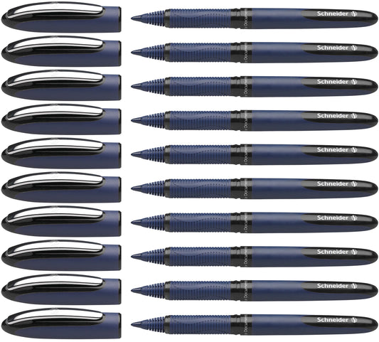 Schneider One Business Rollerball Pen, 0.6 mm Ultra-Smooth Tip, Blue Barrel, Black Ink, Box of 10 Pens (183001)