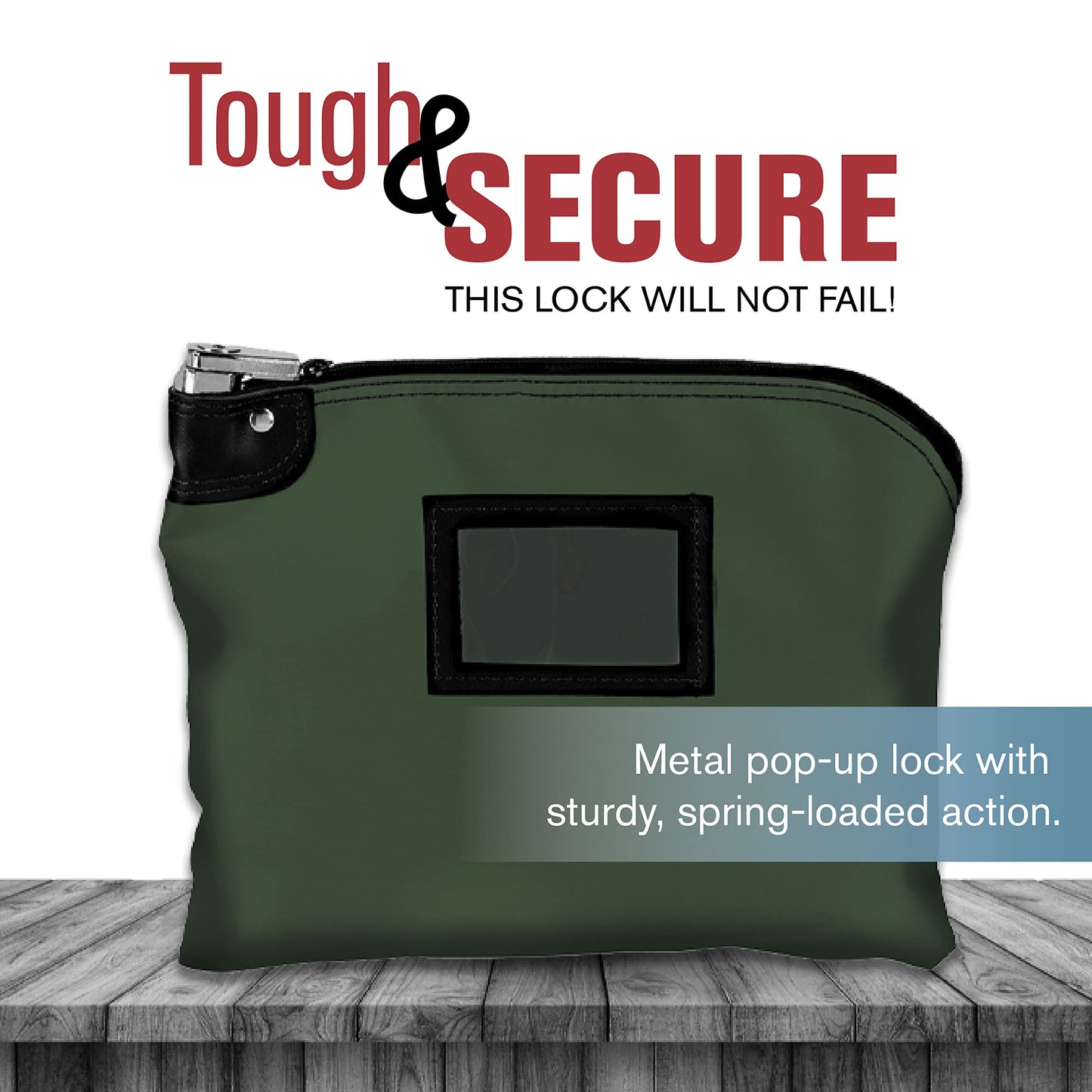 BankSupplies Laminated Nylon Locking Deposit Bags Forest Green 15 Inches W by 11 Inches H Security Bank Cash Bag Heavy-Duty Construction for Coin Currency Checks and Documents