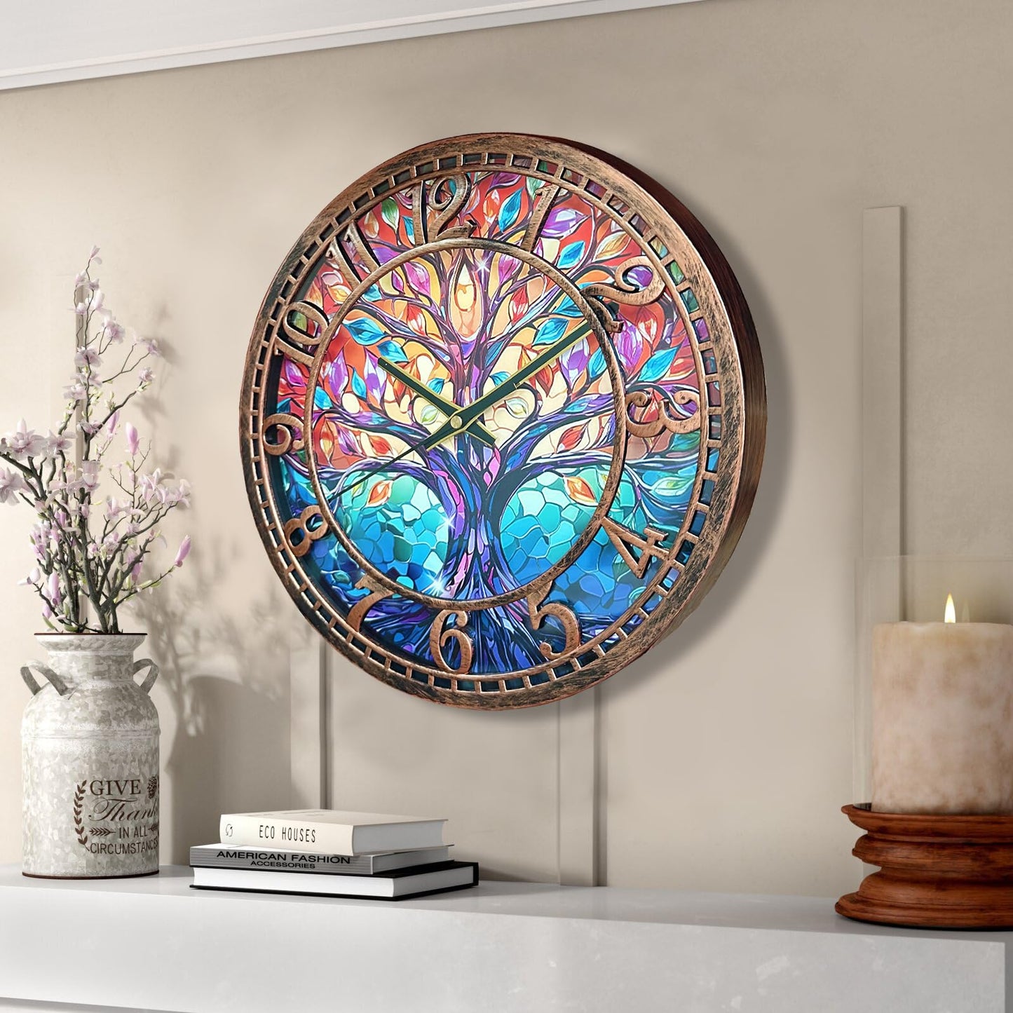 WANGIRO Tree of Life Wall Clock 12inch Silent Movement Non-Ticking Clock Precise Timekeeping Wall Clock Suitable for Living Rooms Bedrooms Offices Ideal for Home Decor Gifts Antique Copper