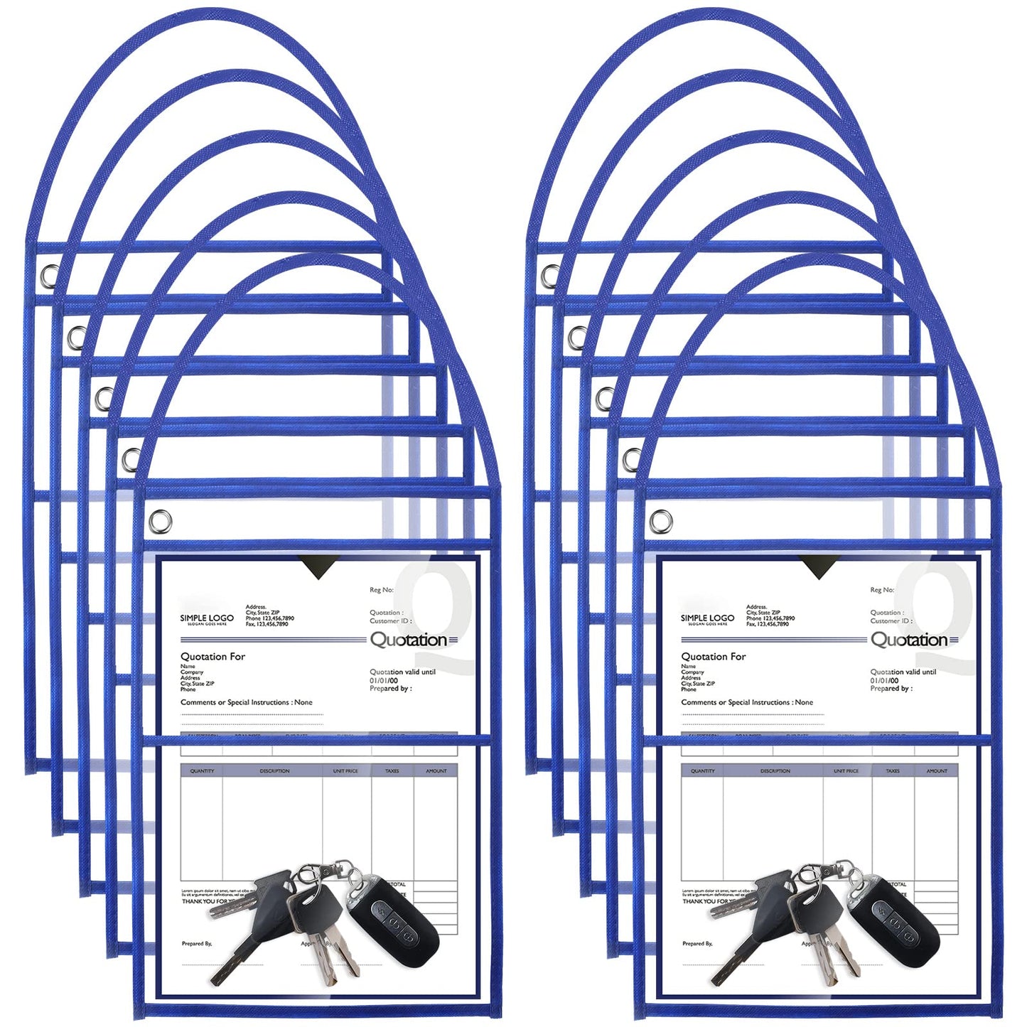 Epakh 30 Pack Shop Ticket Holders 9 x 12 Inch Work Order Plastic Sleeves Job Ticket Holders Dry Erase Repair Order Sleeves with Hanging Strap, Both Sides Clear(Blue)