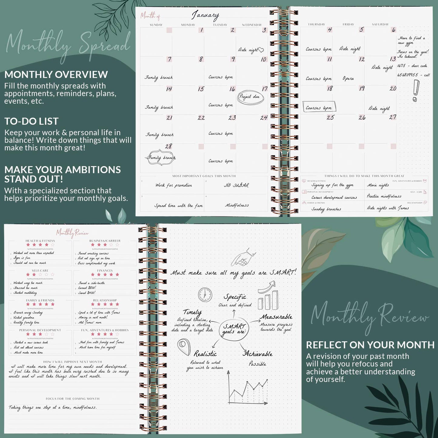 PLANBERRY Large Weekly Planner Premium – Undated Life & Budget Planner – Organizer & Productivity Journal, 8x10.4″ (Green Pastures)
