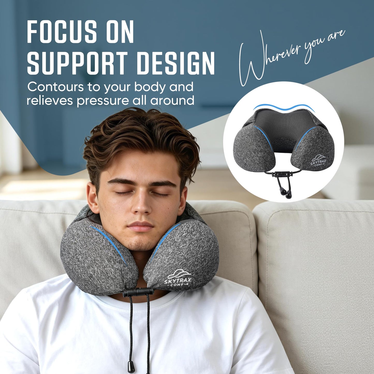 Travel Pillow with Extra Large Hood for Airplane Long Flights Privacy and Comfort Memory Foam with Skin-Friendly Cover for Road Trip Head&Neck Support for Plane Office Cars Sleeping & Rest (Grey)