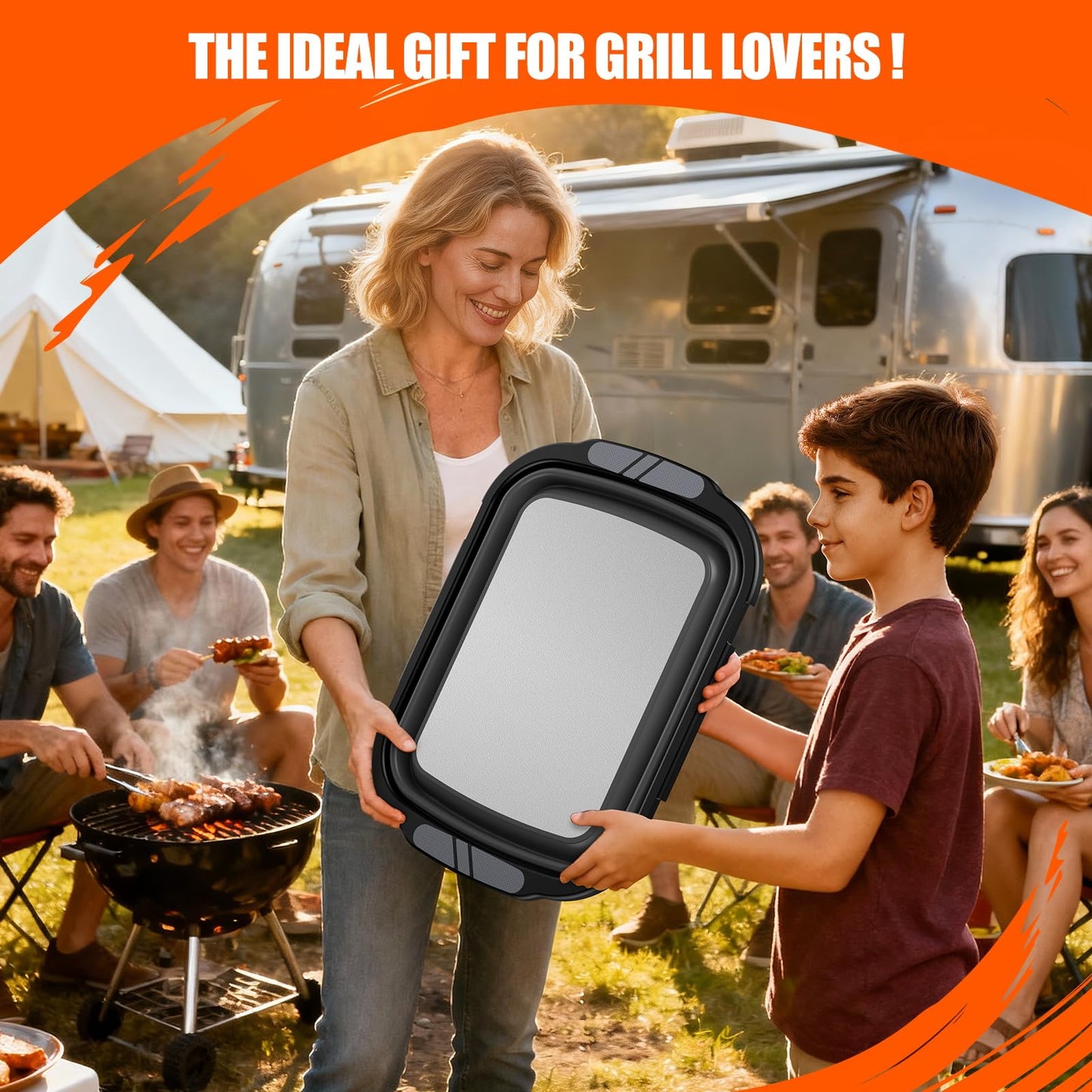 Collapsible BBQ Prep Tubs with Titanium Cutting Board, Large-Capacity（5.3Gal/20L）Barbecue Utensils, with Locking Lid, Strong Sealing and Leak-Proof Design. Suitable for Kitchen and Outdoor.