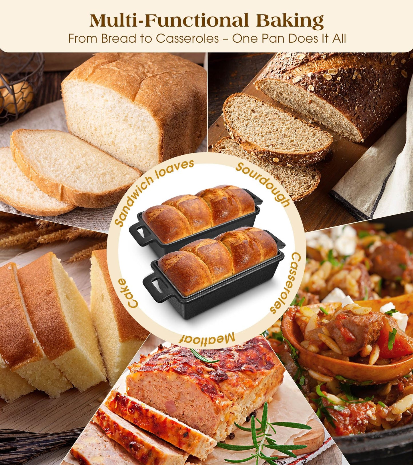 Bachdomc Cast Iron Loaf Pan With Lid, 9×5 in – 2‑in‑1 Heavy‑Duty & Oven‑Safe Loaf Pan for Sourdough & Homemade Bread
