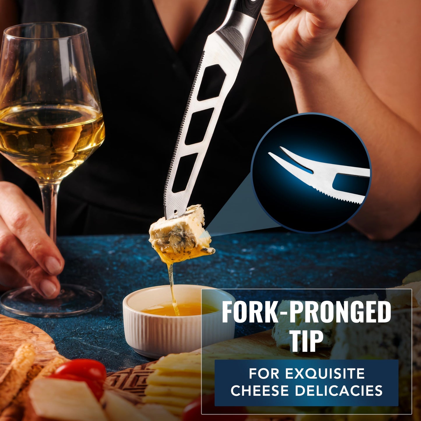 Cutluxe 2-PCS Cheese Knife Set – 5″ Stainless Steel Knife & 3.5″ Slicer for Soft & Hard Cheeses - Sharp Blades, Pronged & Non-Stick, Pakkawood Handles - Cheese Knives For Charcuterie Board