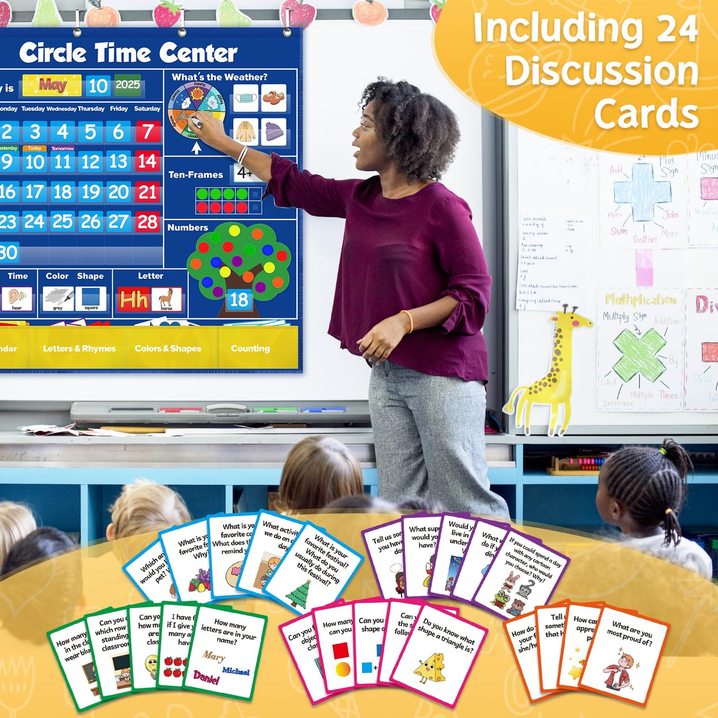 Skillify Circle Time Learning Center Pocket Chart Classroom Calendar for Kids, Weather Chart Counting Alphabet Ten Frame Color, Kindergarten Preschool Classroom Must Haves Pre K Learning Activities