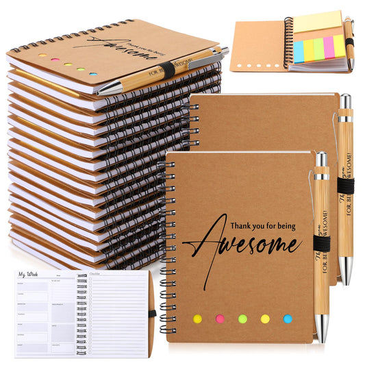 20 Sets Employee Appreciation Gift Bulk for Nurse Teacher Thank You Being Awesome Weekly Planner Notebook Pen Sticky for End of Year Teacher Nurse Staff Coworker Graduation (Bamboo,Kraft Colors)