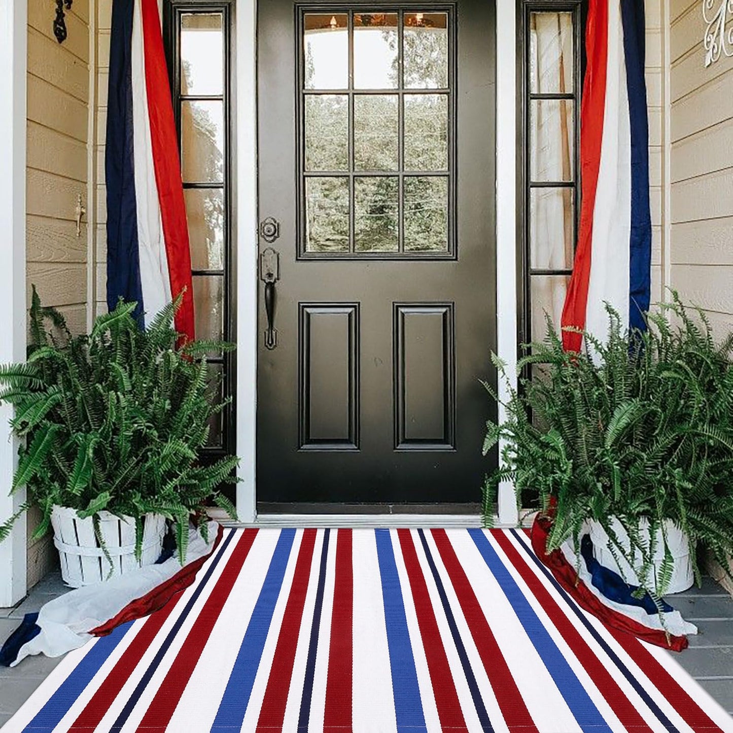 Bottalive USA 250th Anniversary Patriotic Doormat, 3' x 5' Red White and Blue Striped Outdoor Rug, Washable Farmhouse Front Porch Welcome Mat for Memorial Day, 4th of July, and Independence Day Decor