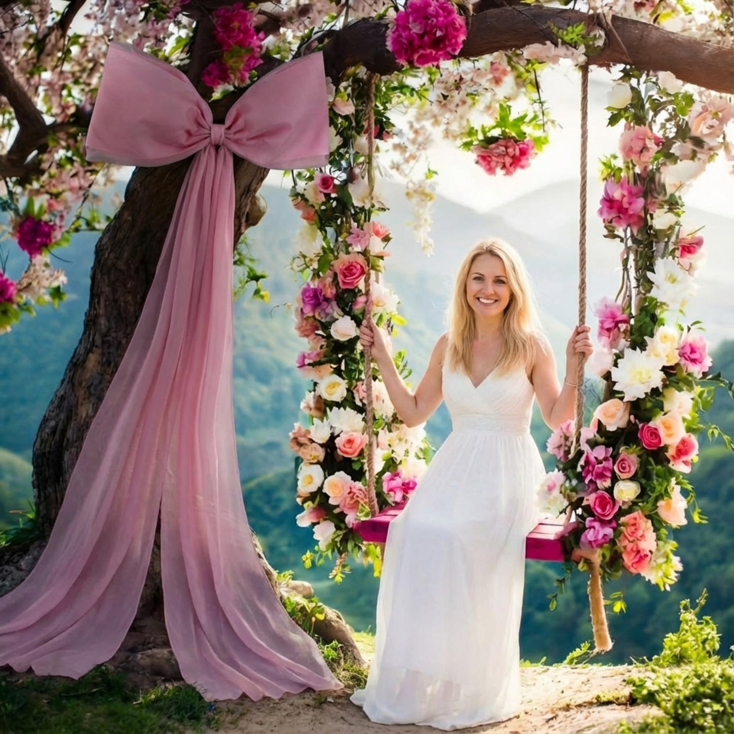 Canlierr Extra Large Pink Organza Bow Decorations 39 x 59 Inch Giant Pink Tulle Bow with Tie and Long Ribbon Tails for Wedding Valentines Party Backdrop Coquette Room Wall Decoration