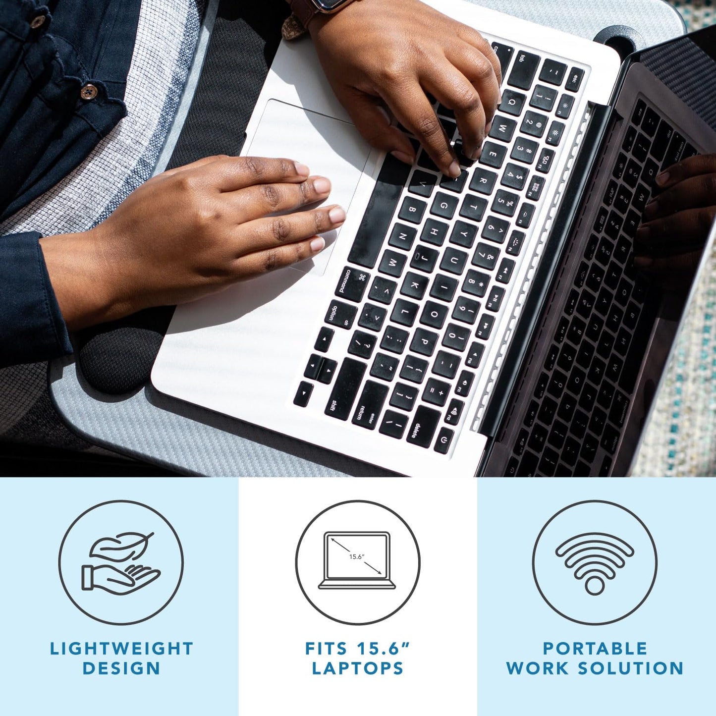 LAPGEAR Memory Foam Lap Desk with Wrist Rest and Media Slot - Medium - Silver Carbon - Fits up to 15.6 Inch Laptops and Most Tablet Devices - Style No. 91335