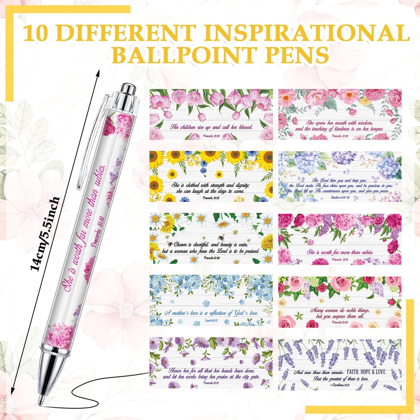 Glenmal 30 Sets Christian Mothers Gifts Bulk Bible Verse Ballpoint Pens Floral Scripture Keychain Religious Happy Mother's Day Bookmarkers Inspirational Church Gifts for Mom Prayer Supplies