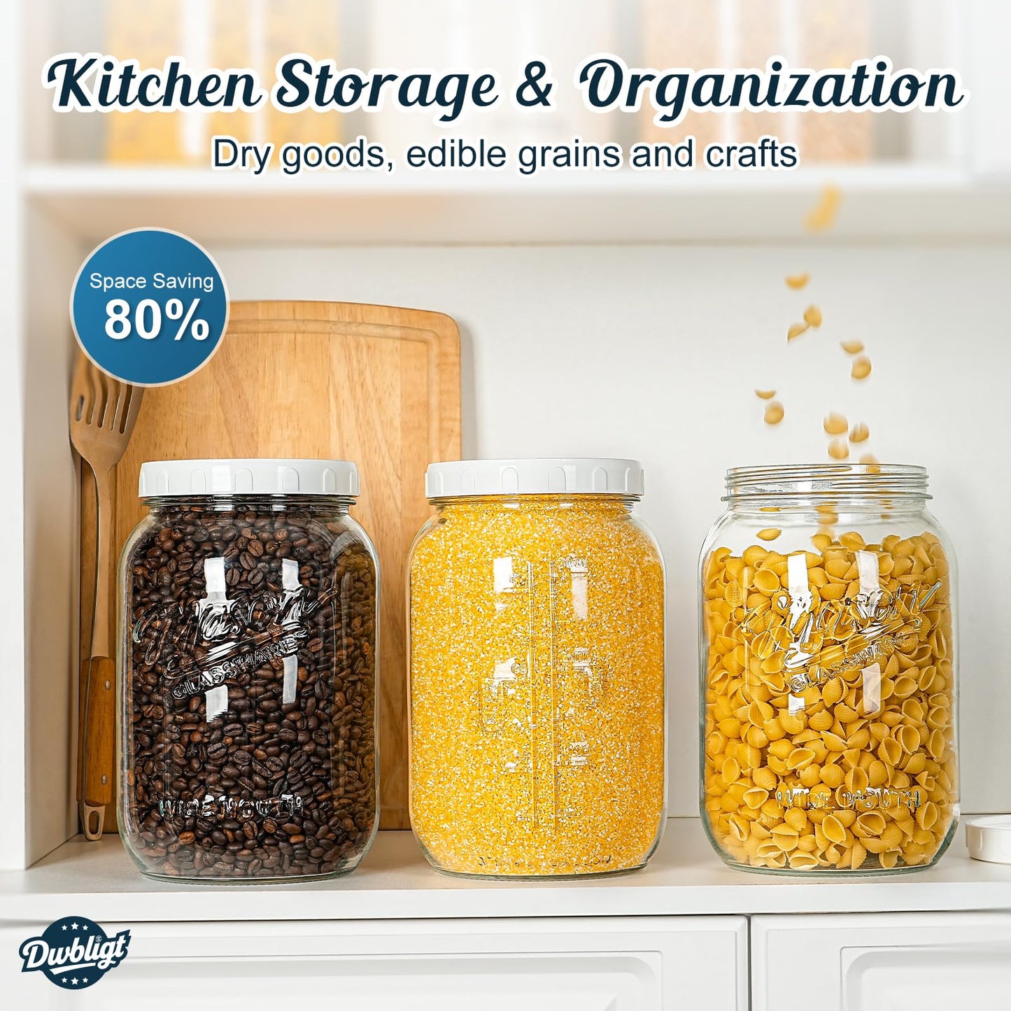 Dwbligt 2 Pack Wide Mouth Mason Jars with Airtight Lid and Silicone Ring - 1 Gallon Large Glass Containers for Food Storage like Flour Sugar, Sun Tea, Kombucha, Refrigerator Safe Fermentation Jar