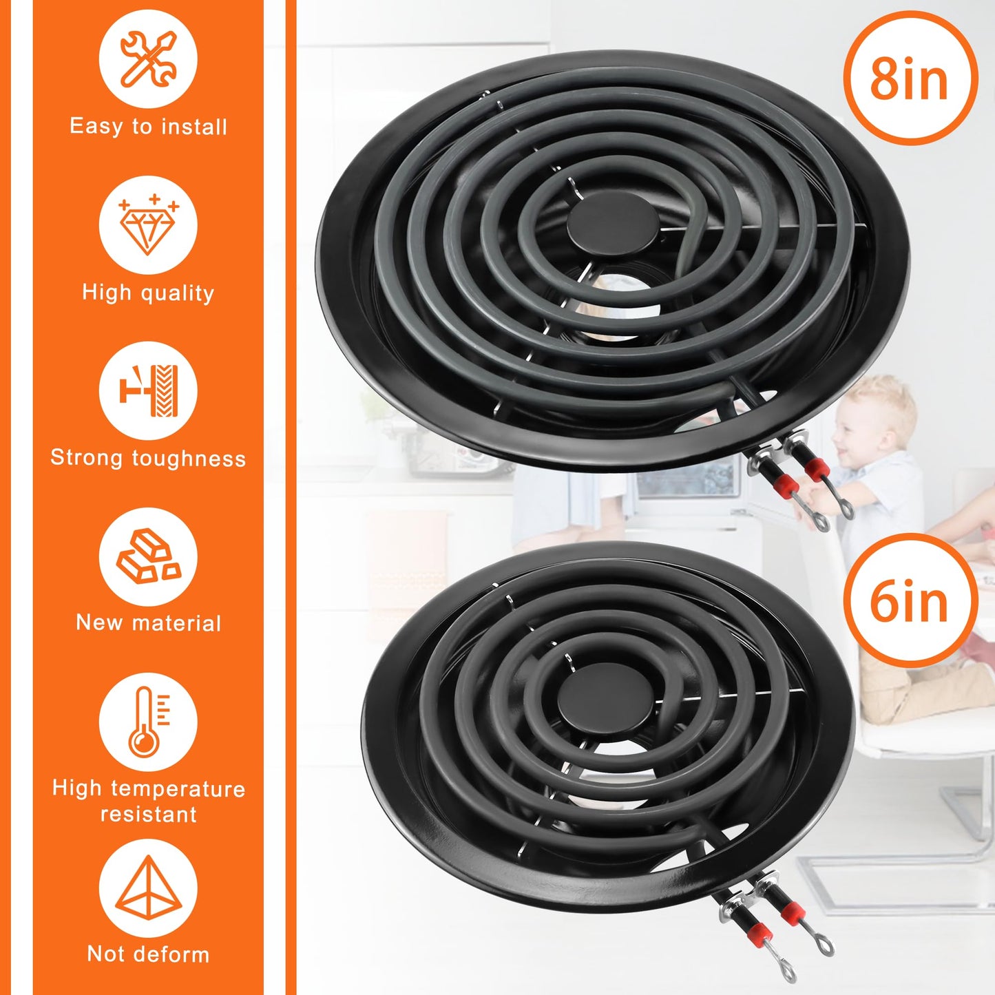 Stove Burner Drip Pans W10288051 Stove Burner Covers&MP22YA Electric Range Burner Element Set Compatible for Whirl-pool Electric Range Stove-by MIFLUS,2*W10290350(8")2*W10290353(6")