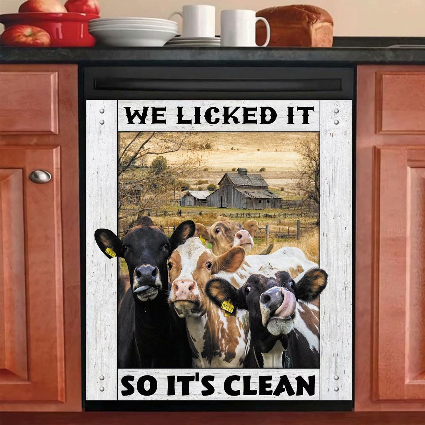 Homa Cow Magnet Dishwasher Cover, Rural Farm Decor Refrigerator Magnets Decorative Funny Fridge Magnetic Kitchen Decal Vinyl Panel Decorative, 23 inWx26 inH