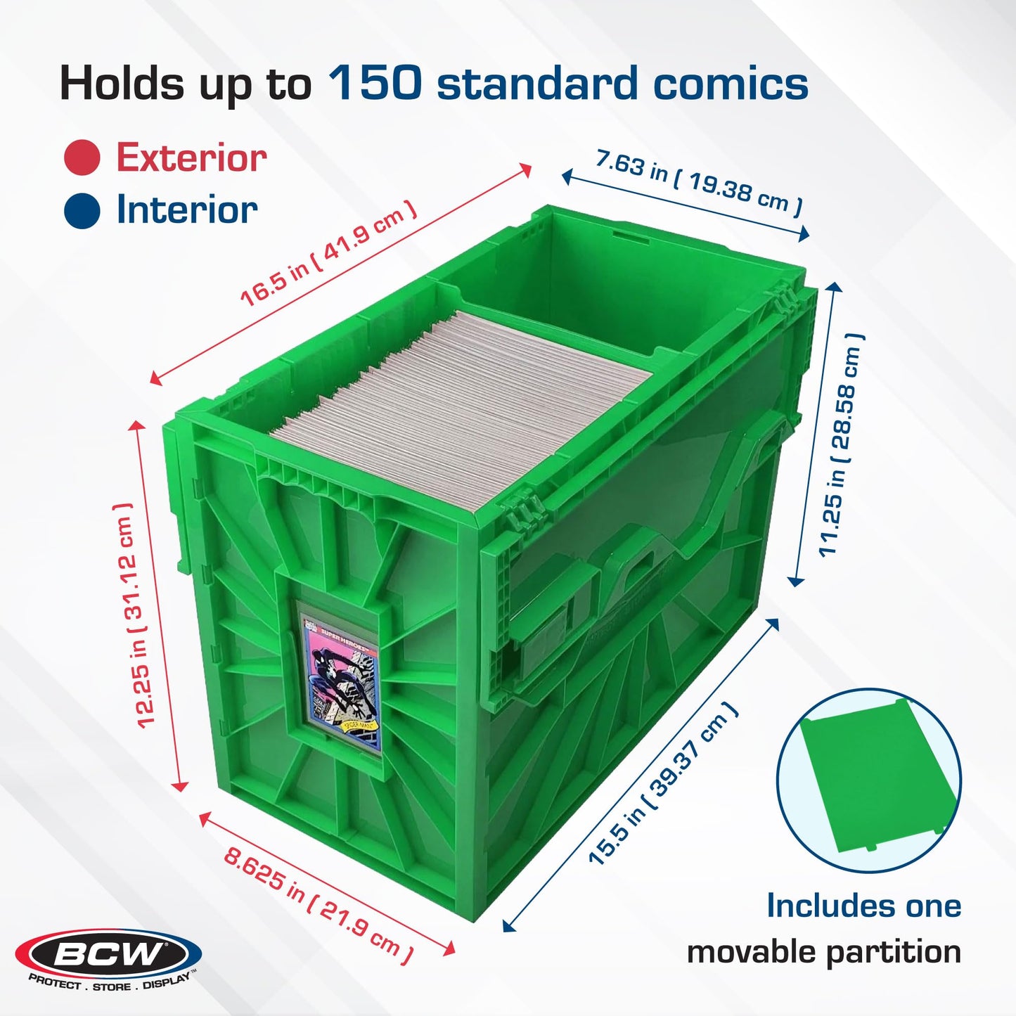 BCW Short Comic Book Bin | Holds 150 Comics | Stackable Plastic Storage | Acid-Free Organizer | Green, Single