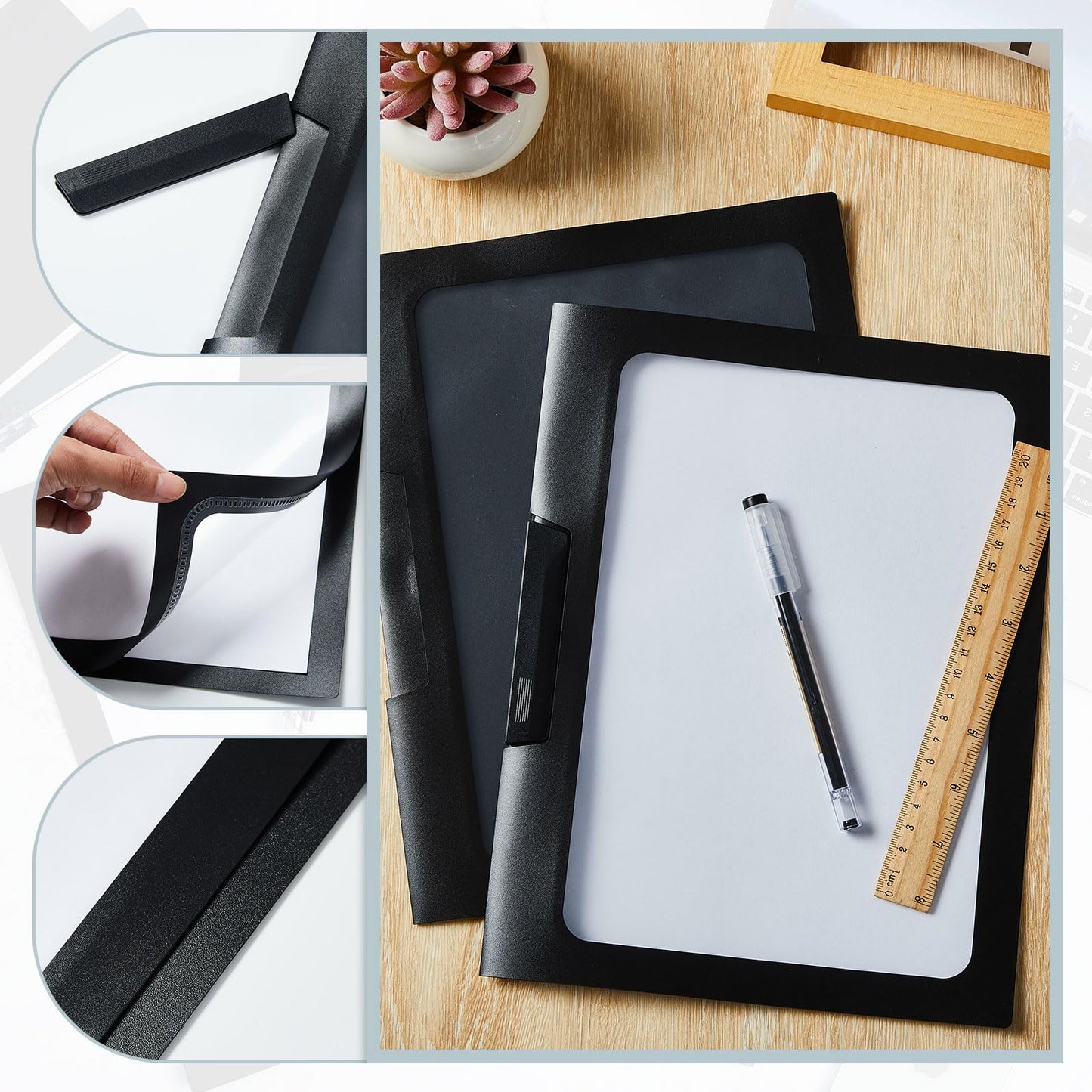 Yeaqee 50 Pcs Clear Report Covers with Clip Sliding Bar Locking Report Folder Cover Plastic Presentation Folders Binder Portfolio for Letter Size Document Paper Resume, Black 9 x 11.4 Inch
