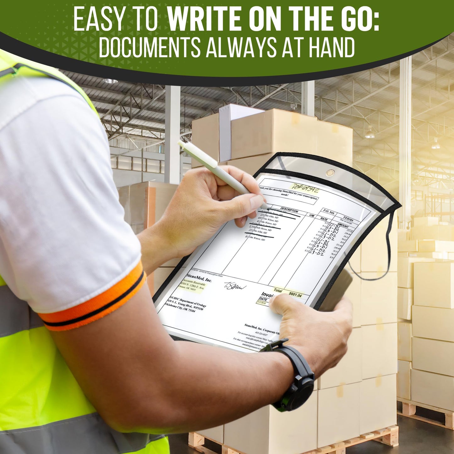30 Pack Job Ticket Holders 9x12 with Strap - Hanging Shop Ticket Holders - Work Order Plastic Sleeves for Documents - Dry Erase Pocket Sleeves - Dry Erase Pockets - Clear Pocket Sleeve 9 x 12