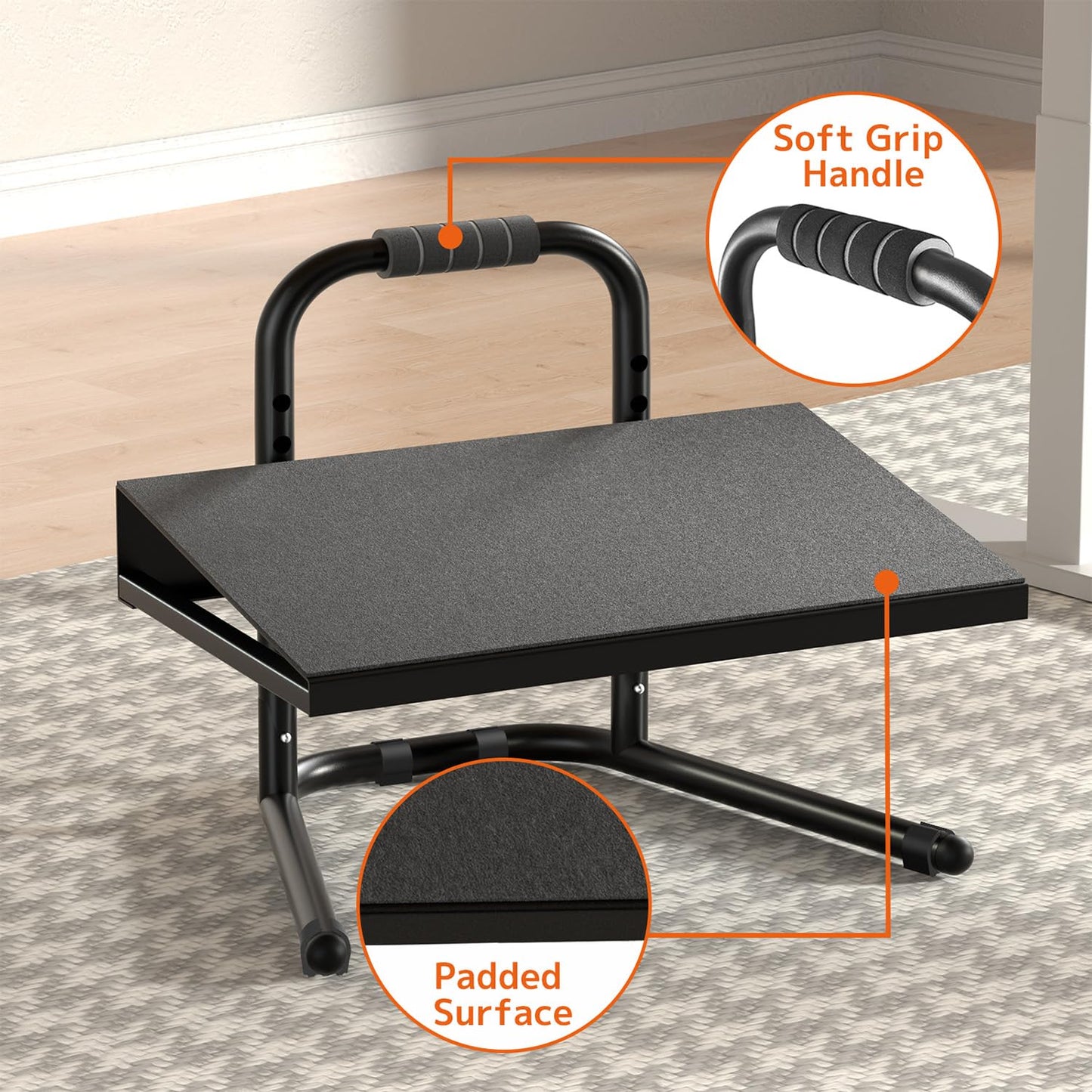 WORLDLIFT Height Adjustable Standing Foot Rest with Soft Grip Handle,Under Desk Footrest for Standing and Sitting,All-Steel Construction,Black