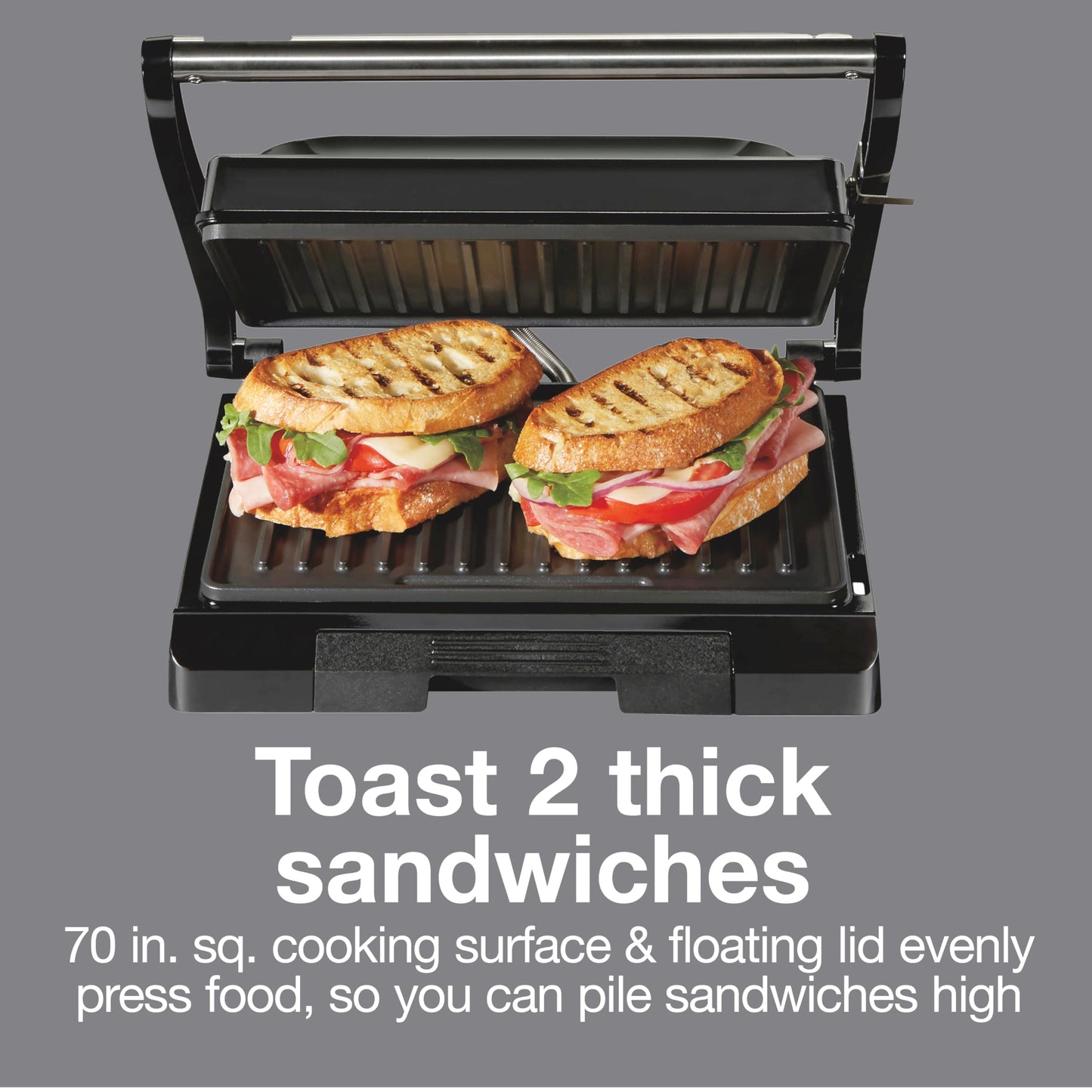 Proctor Silex-Panini Press Sandwich Maker and Electric Indoor Grill, Easy Clean PFAS-Free Nonstick Grids, Compact Upright Storage, Black (25440MN)