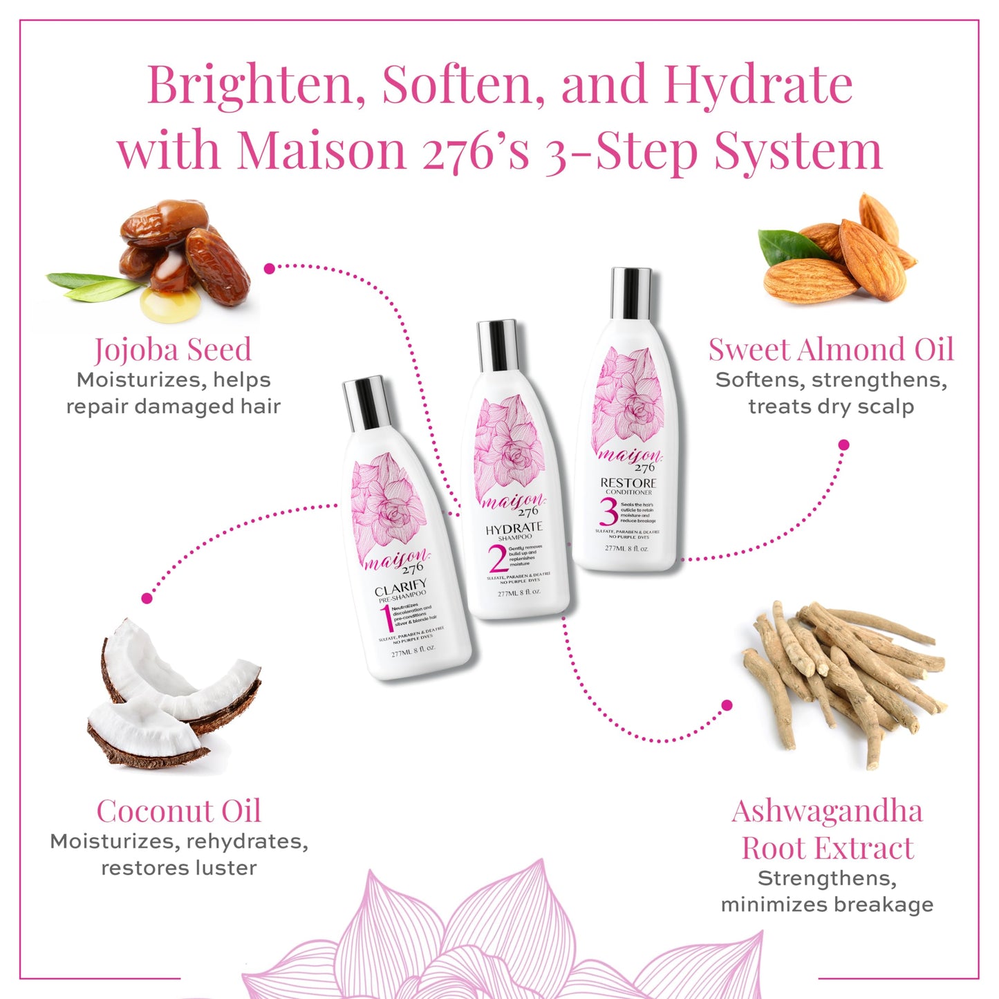 Maison 276 Pre-Shampoo, Shampoo and Conditioner for Silver, Gray & Blonde Hair, 3-Step System Tone-Correcting Shampoo, NOT a Purple Shampoo, Neutralizes Brassiness, Sulfate-Free, 3x 8oz Bottles