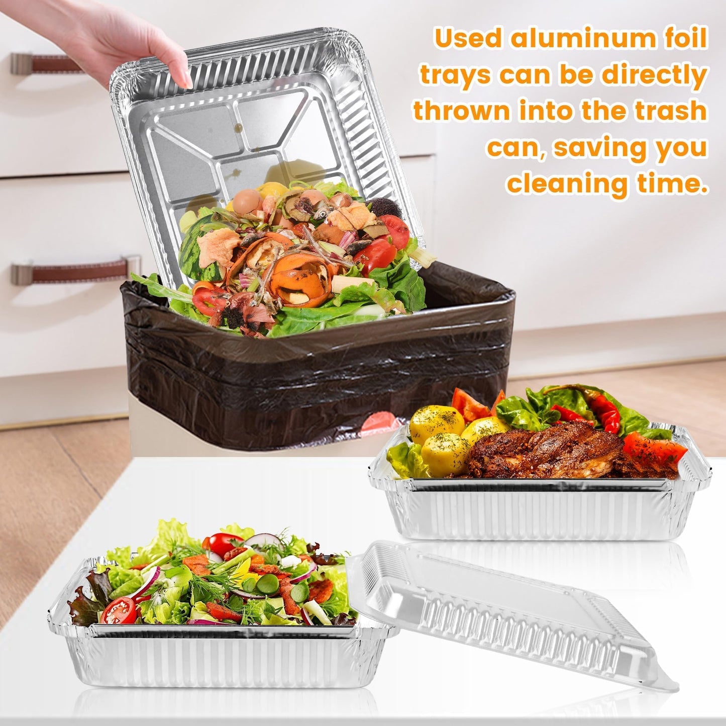 Benestanti 40 Pack 8x8 Inch Aluminum Pans with Clear Plastic Lids - Square Baking Cake Pans - Foil Pans with Lids - Disposable Food Containers Great for Cooking, Heating, Storing, Prepping Food