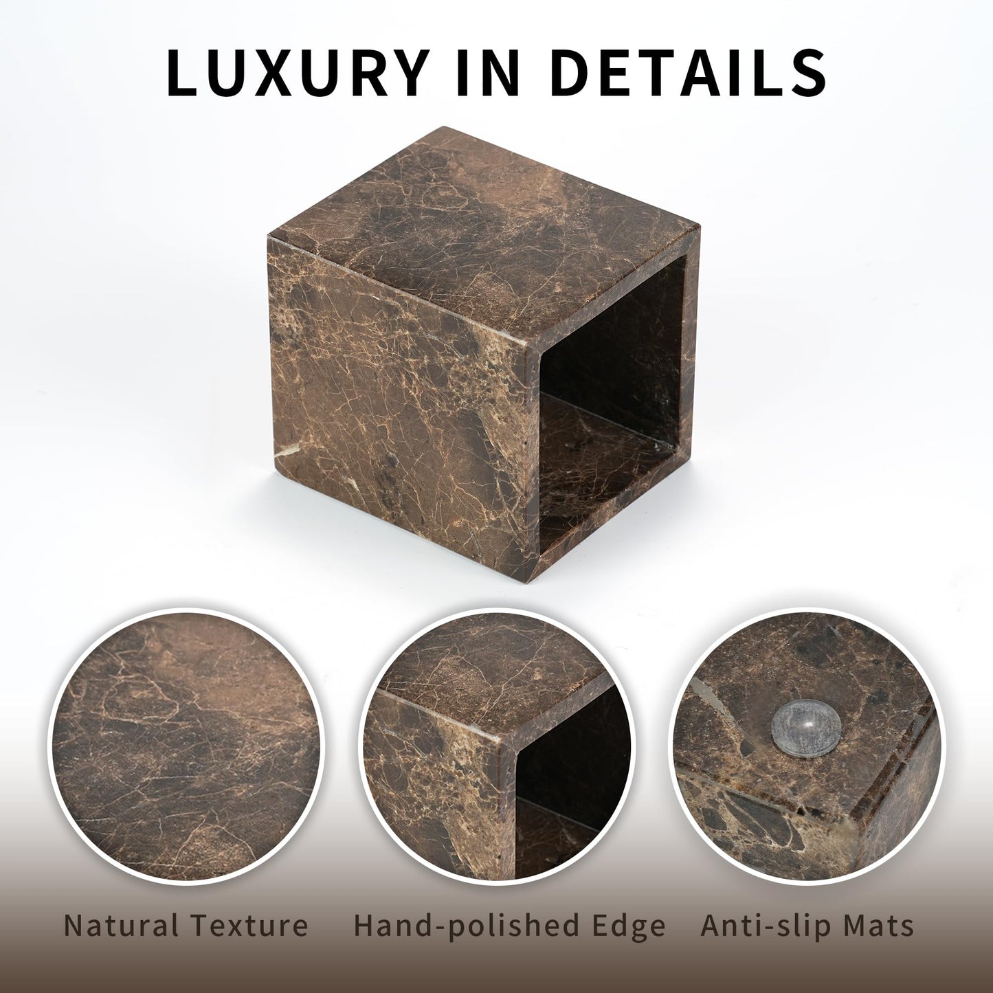 LWALMS Marble Makeup Brush Holder - Brown Candle Toothbrush Cup for Bathroom Accessories, Decorative Pencil Organizer for Office Desk Aesthetic, Stone Utensil Container for Kitchen Countertop
