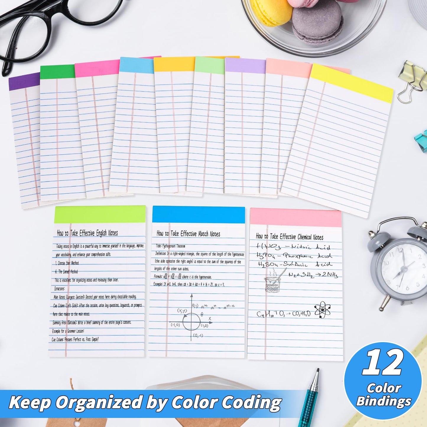 36 Pack Legal Pads Bulk, 5x8 Inch Rainbow Notepad, Note Pads Wide Ruled Perforated Memo Pad for Work Study Daily Note Taking List, Lined Writing Pads Memo Refills Notepads for Office Home School