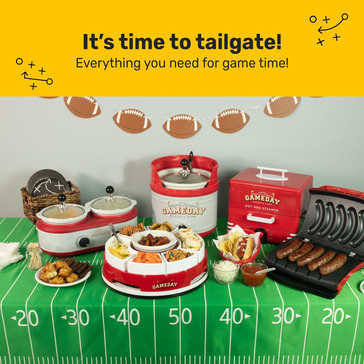 Nostalgia Game Day 2.5-Quart 2-Section Slow Cooker with Lid and Ladle, Keg-Like Design, Cooks Chicken Wings, Meatballs, Chilli, Cheese, Soup, Stews, and More