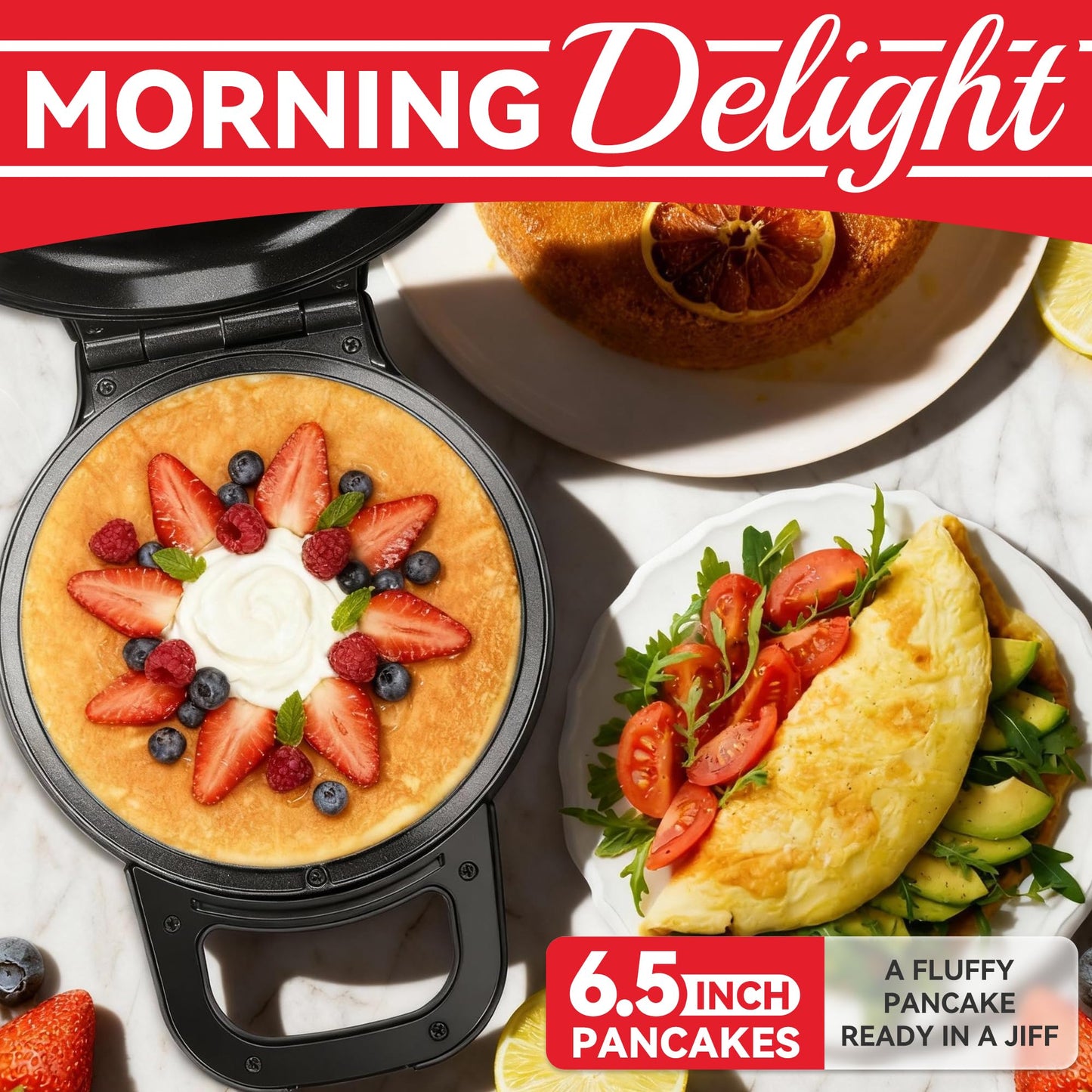 SugarWhisk Flip Pancake Maker Machine, Ceramic Coated Pancake Pan for 6.5 Inch Pancakes, Omelette, Crepe & Quesadilla, Frittata, Double Sided Omelette Pan Nonstick, Graphite
