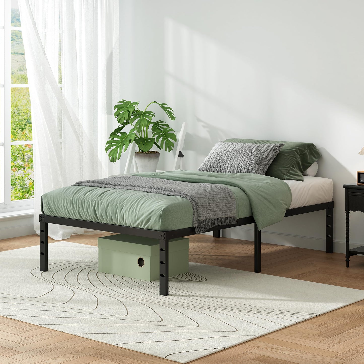 Chroark Metal Platform Bed Frame Twin Size, 18 Inch Height with Heavy Duty Steel Support, No Box Spring Needed, Easy Assembly and Underbed Storage,Black