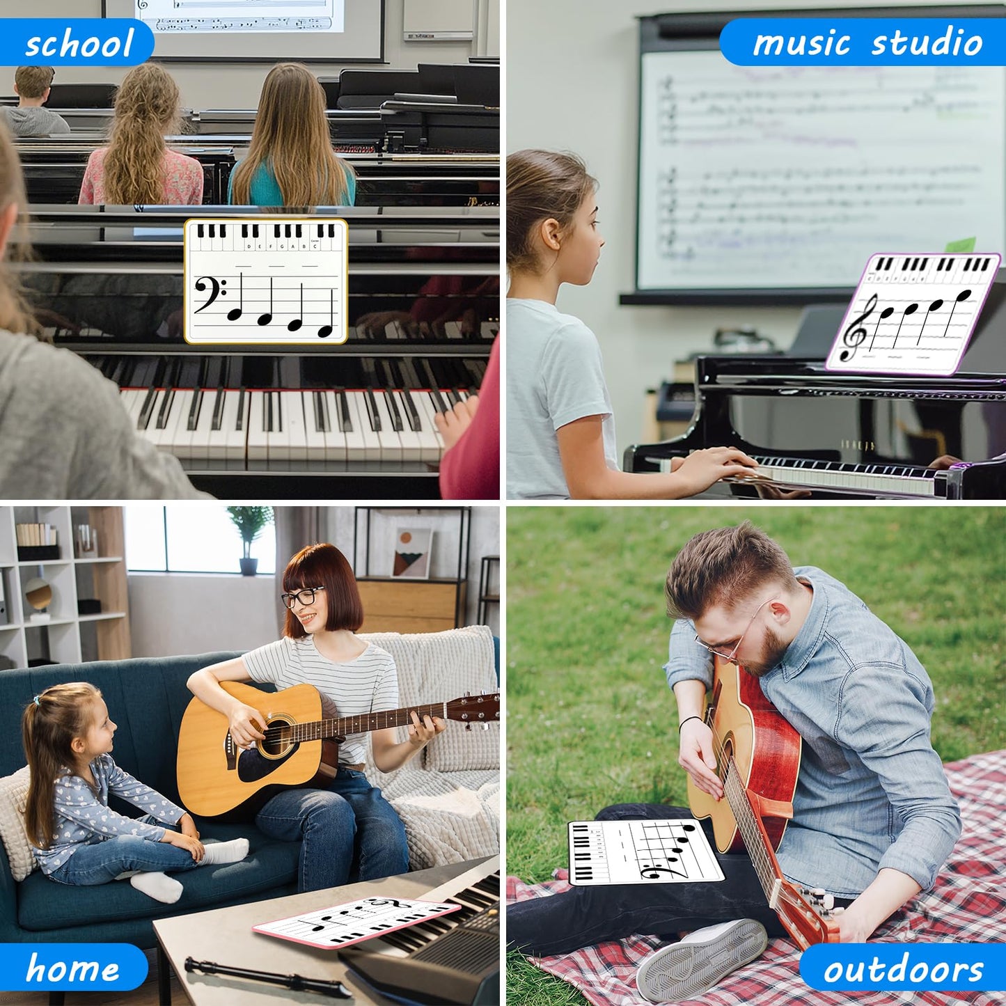 6 Pack Magnetic Music Staff Whiteboard 9'' x 12'' Mini Dry Erase Board for Piano Students Musicians Small White Board Music Classroom Supplies Keyboard Practice (Include 12 Magnets & 6 Markers)