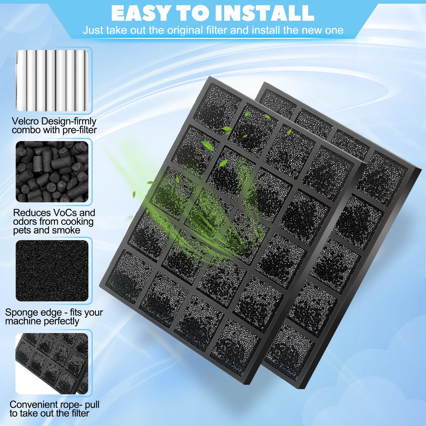 2 Pack Upgraded FP-A80UW activated carbon Pre filter,compatible with for Sharp air purifier FP-A60UW and FP-A80UW,Part# FZ-A80DFU,QCYZTL Replacement Filter