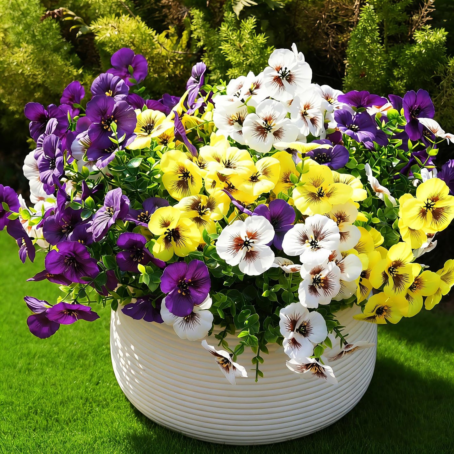 Fanfantoey Artificial Flowers for Outdoors,UV Resistant Fake Flowers Silk Pansy for Outside Porch Yard Patio Home Decor