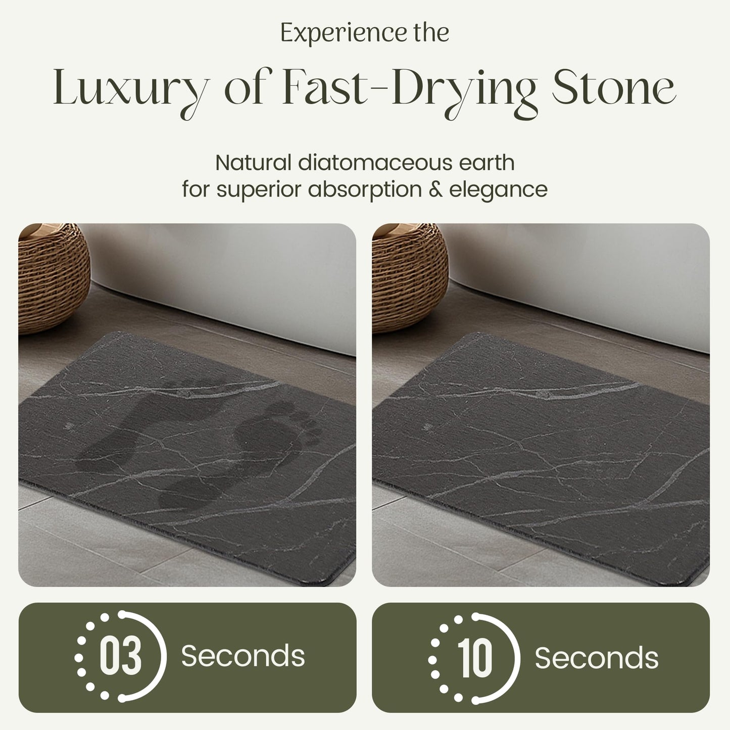 SOLVIO Quick Dry Shower Stone Bath Mat, Super Absorbent & Non-Slip 24 x 16 Inch Diatomaceous Earth Mat, Durable & Easy to Clean Diatomite Bath Mat for Bathroom Floor/Kitchen (Marble)