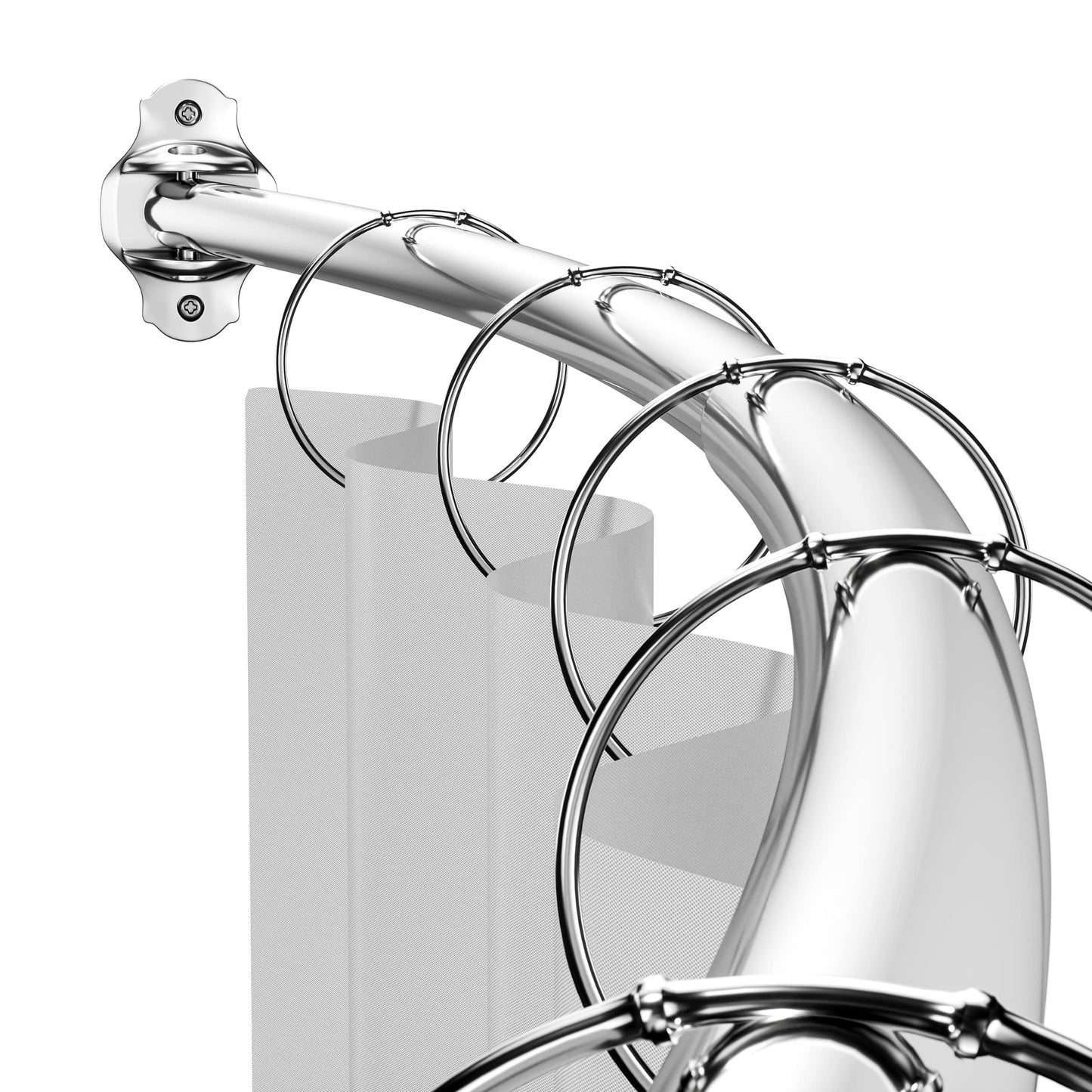 Mcrbeay Curved Shower Curtain Rod, Adjustable 40-72 inches Extra Wide Curved Shower Rods for Bathroom, Stainless Steel Round Shower Curtain Rod for Bathtub, Rustproof, Silver