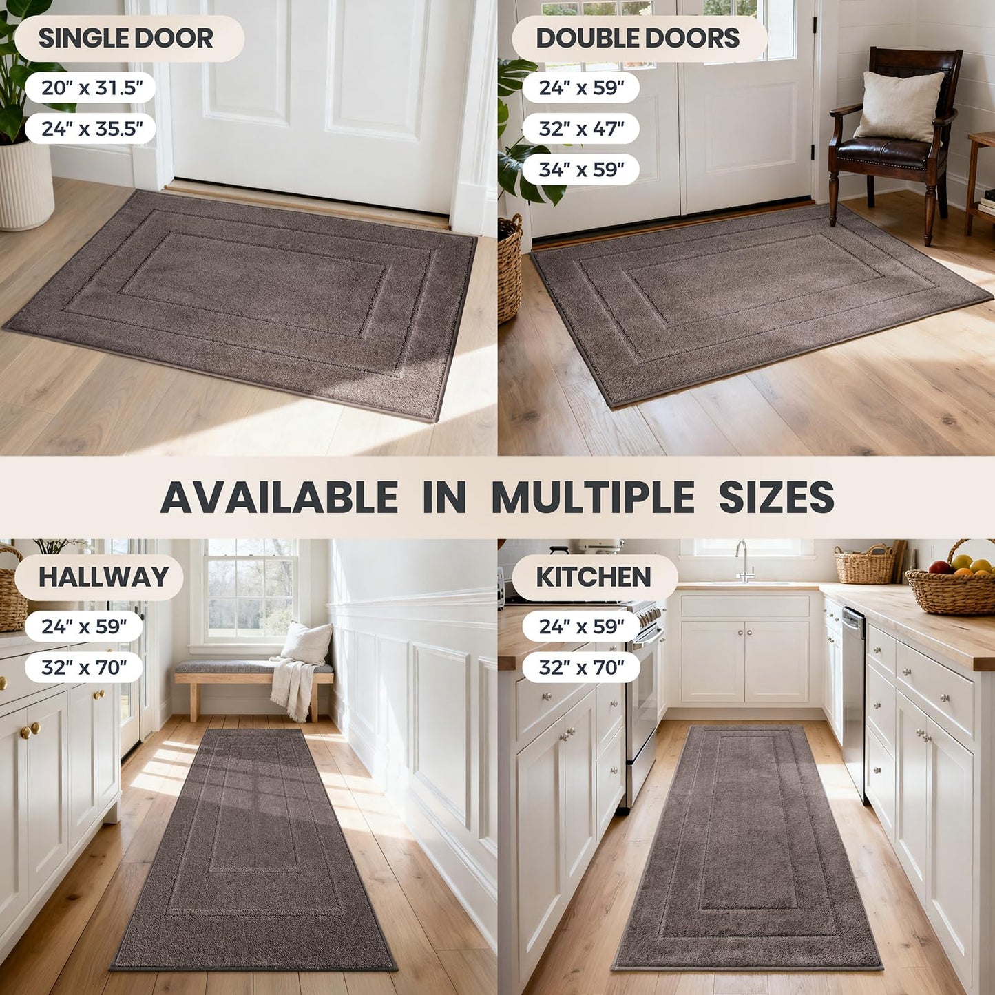 PURRUGS Dirt Trapping Door Mat 32" x 47", Non-Slip/Skid Machine Washable Entryway Rug, Dog Doormat, Super Absorbent Welcome Mat for Muddy Wet Shoes and Paws, Grayish Brown