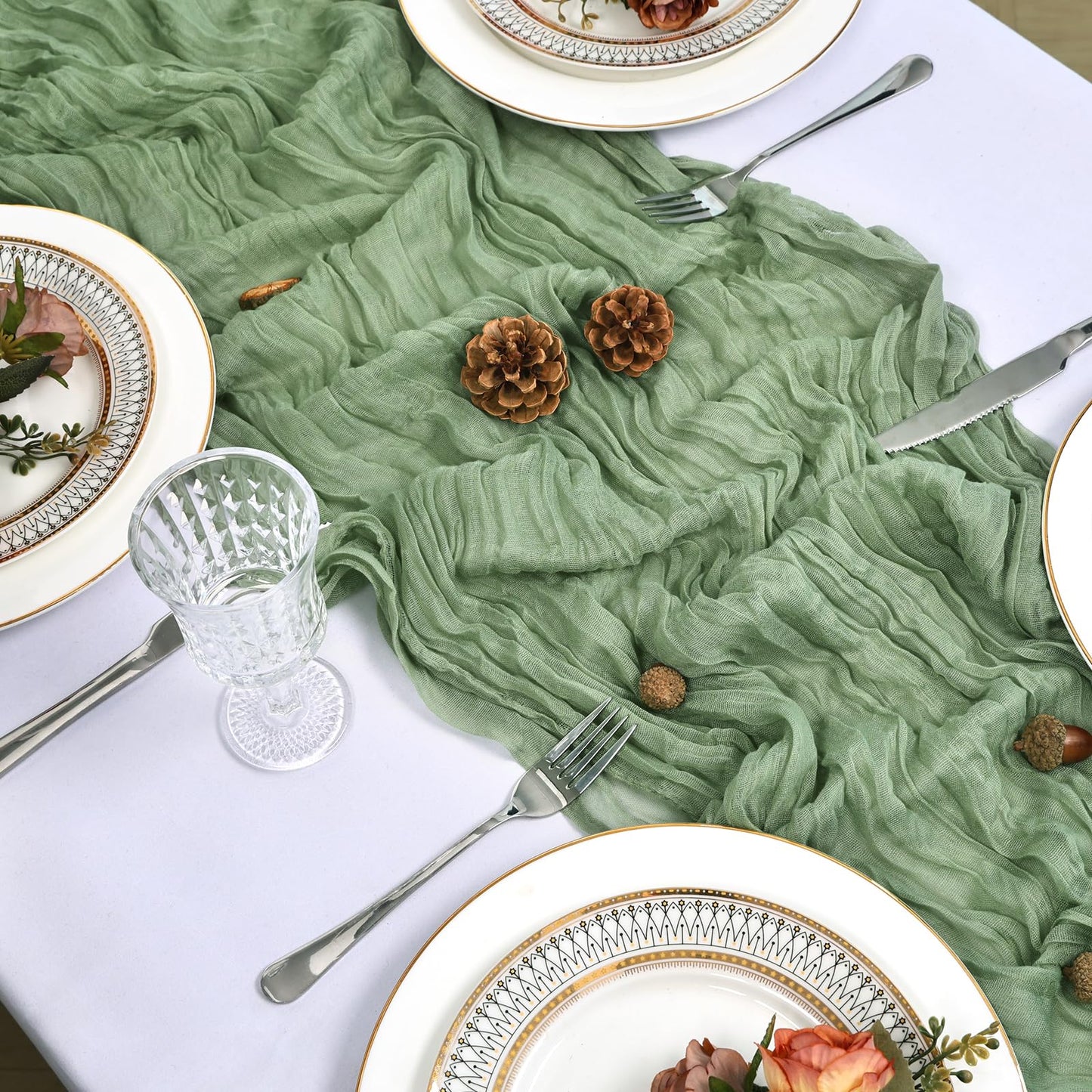 8 Pack Sage Green Cheesecloth Table Runner 10Ft Gauze Cheese Cloth Table Runner 120 Inch Boho Sheer Rustic Fabric for Home Decor Bridal Baby Shower Wedding Decoration