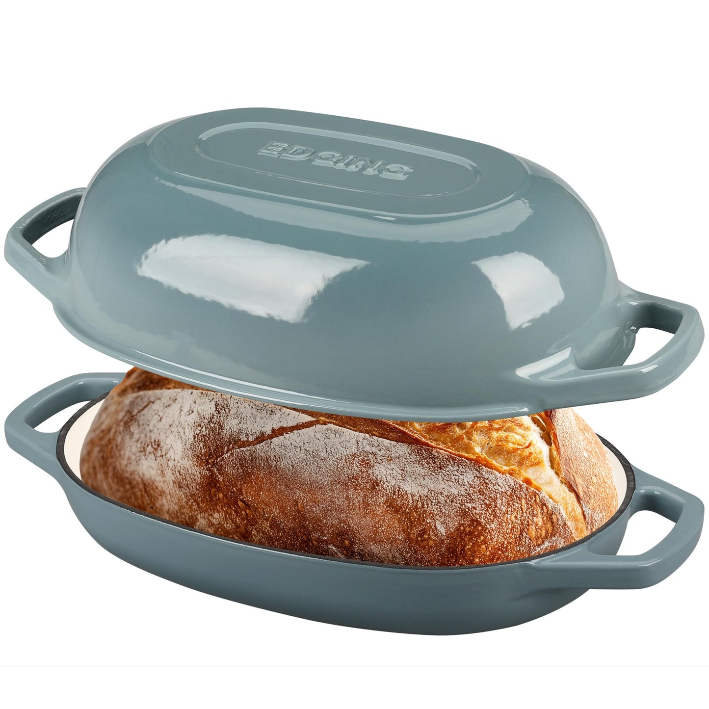 EDGING CASTING Enameled Cast Iron Oval Dutch Oven Pot with Lid, Dutch Oven for Sourdough Bread Baking, Bread Oven, Bread Dutch Oven, Oval Bread Pan, 5qt, Seasalt