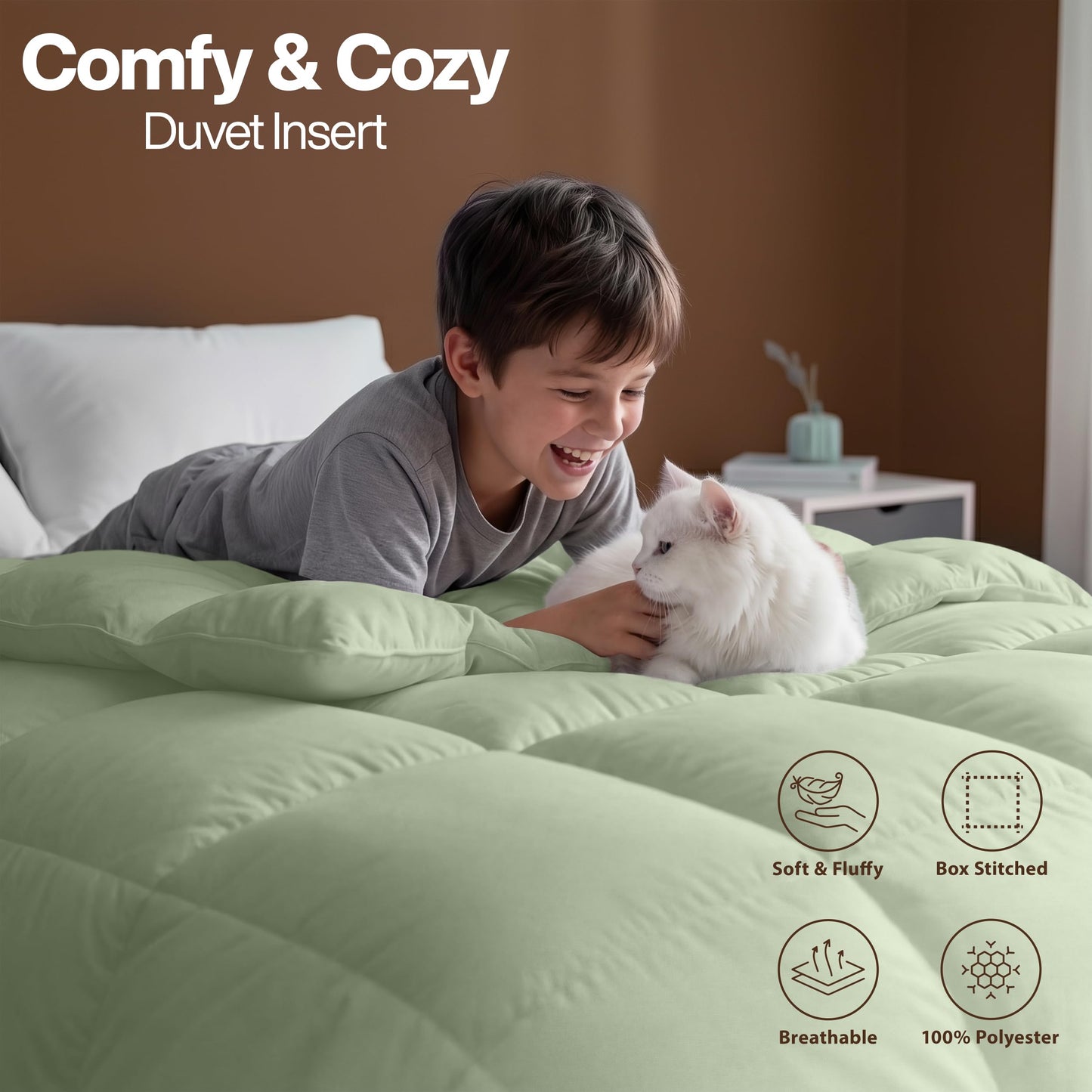 Utopia Bedding King Comforter Duvet Insert, Quilted Sage Green Comforter with Corner Tabs, Box Stitched Down Alternative Comforters King Size 90 x 102 inches