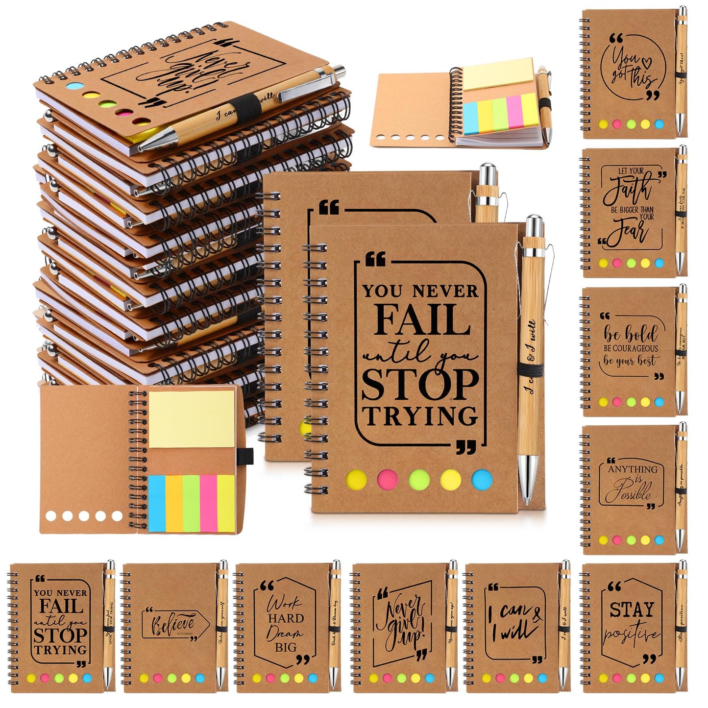 Tenceur 20 Sets End of Year Teacher Appreciation Gifts Bulk - Cna Week Inspirational Notebook with Sticky Note Motivational Pen Thank You Nurse Graduation Gift 2026 for Coworkers Employee Staff Team