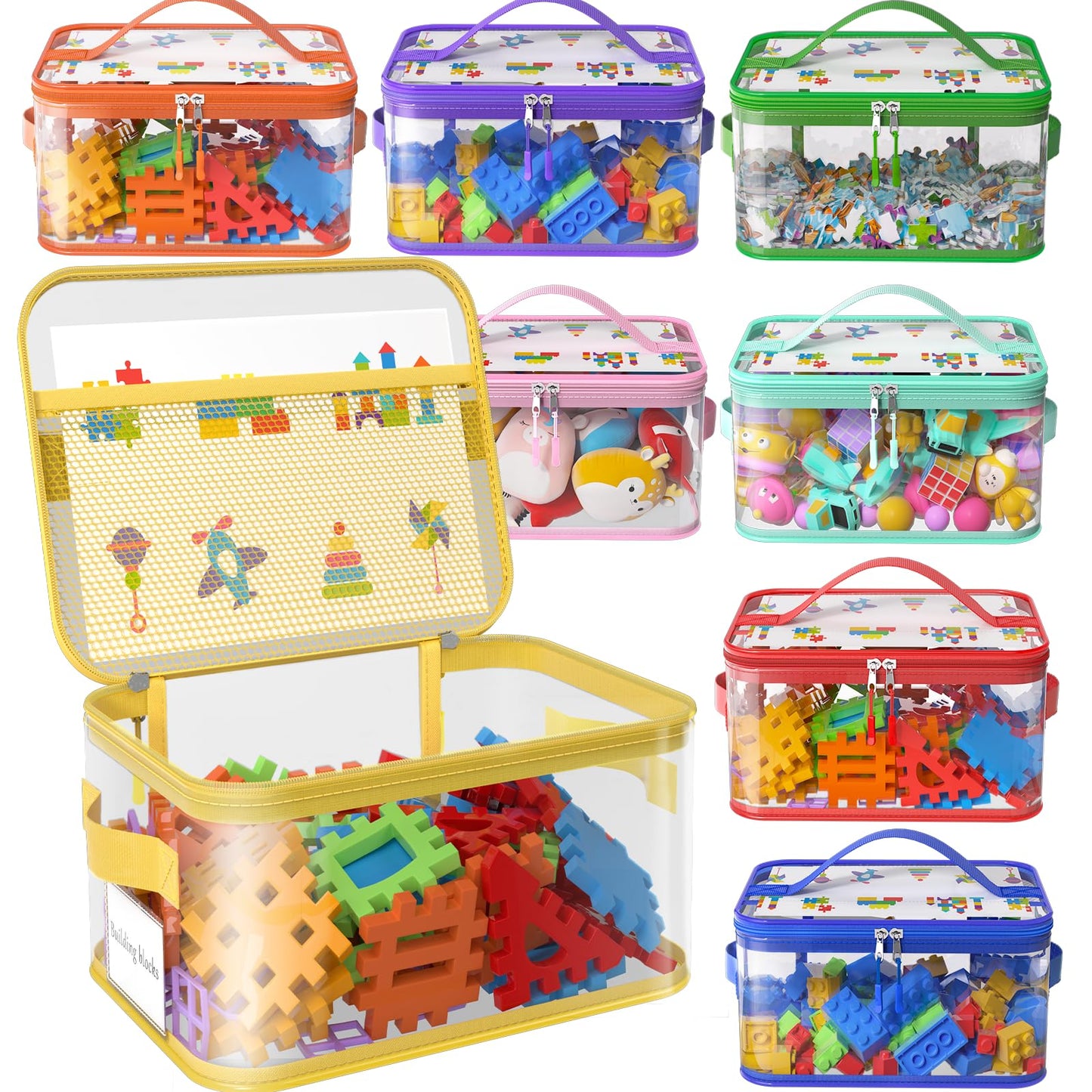 8 Pack Extra Large Clear Toy Storage Bags with Zippers & Labels, Reusable PVC Transparent Waterproof Toy Organizer Bags for Board Game Storage, Building Blocks, Puzzle, Dolls