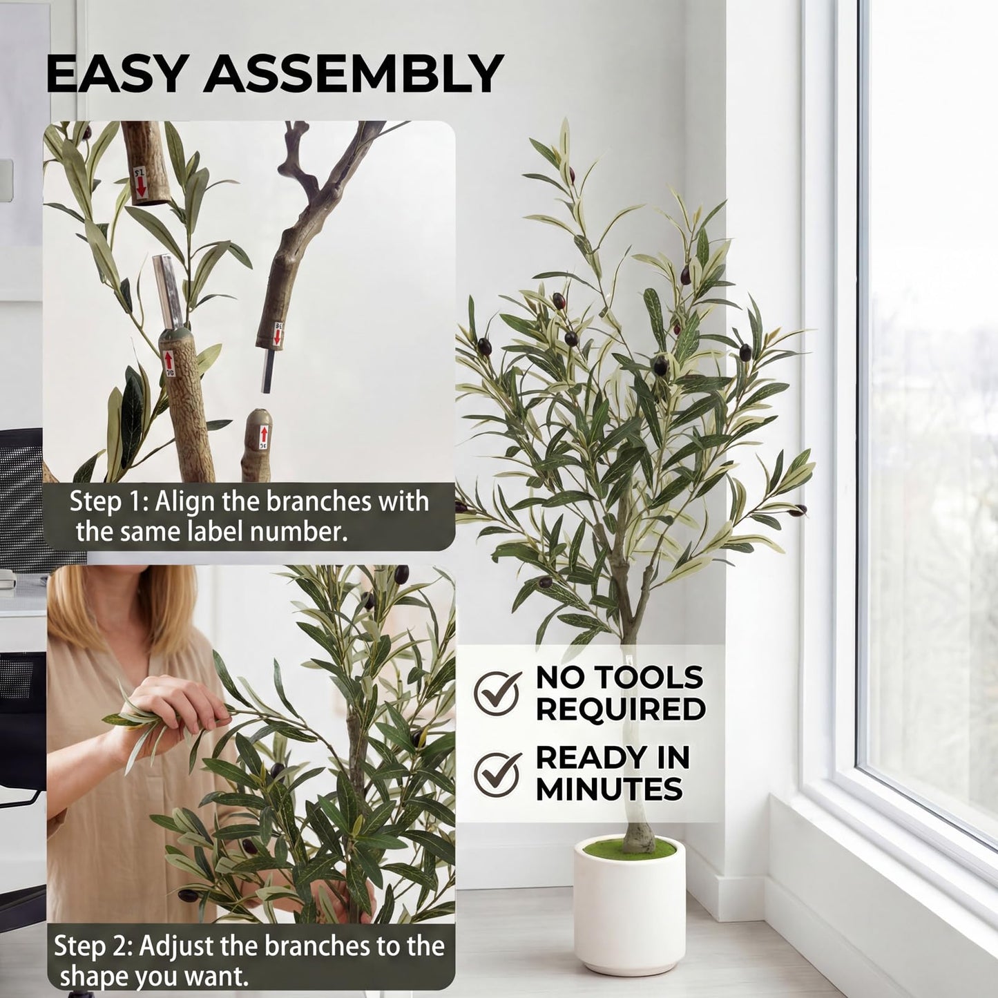 Huhemy 3FT Spherical Fake Olive Tree Artificial Indoor,Faux Olive Tree with Pot,Large Olive Branches and Lifelike Fruits,for Home Office House Living Room Decor.