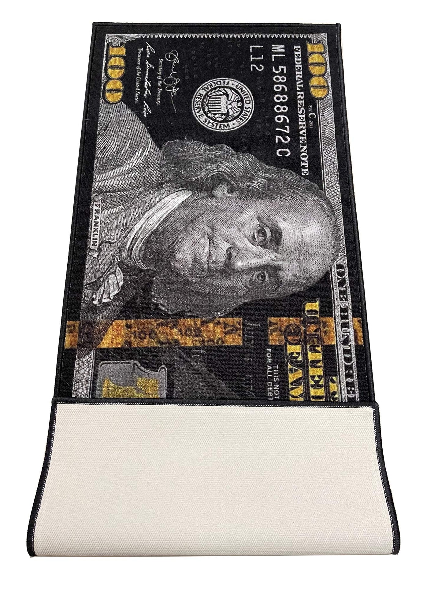 HUAHOO Black Money Rugs 100 Dollar Bill Cool Area Rug Door Mat Runner for Living Room Bedroom Indoor Outdoor Rug (31.5" x 78.7")
