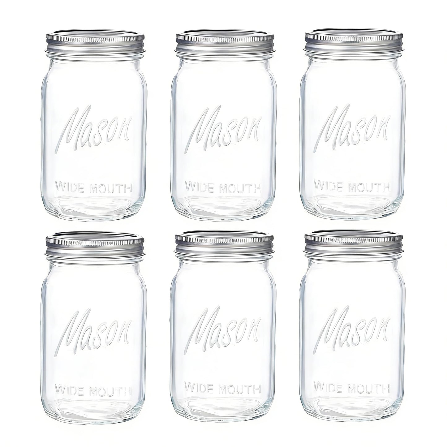 WELLIFE Wide Mouth Mason Jars, 6 Pack Mason Jars 32 oz for Pickling, Canning, Fermenting and Food Storage, Microwave & Dishwasher Safe