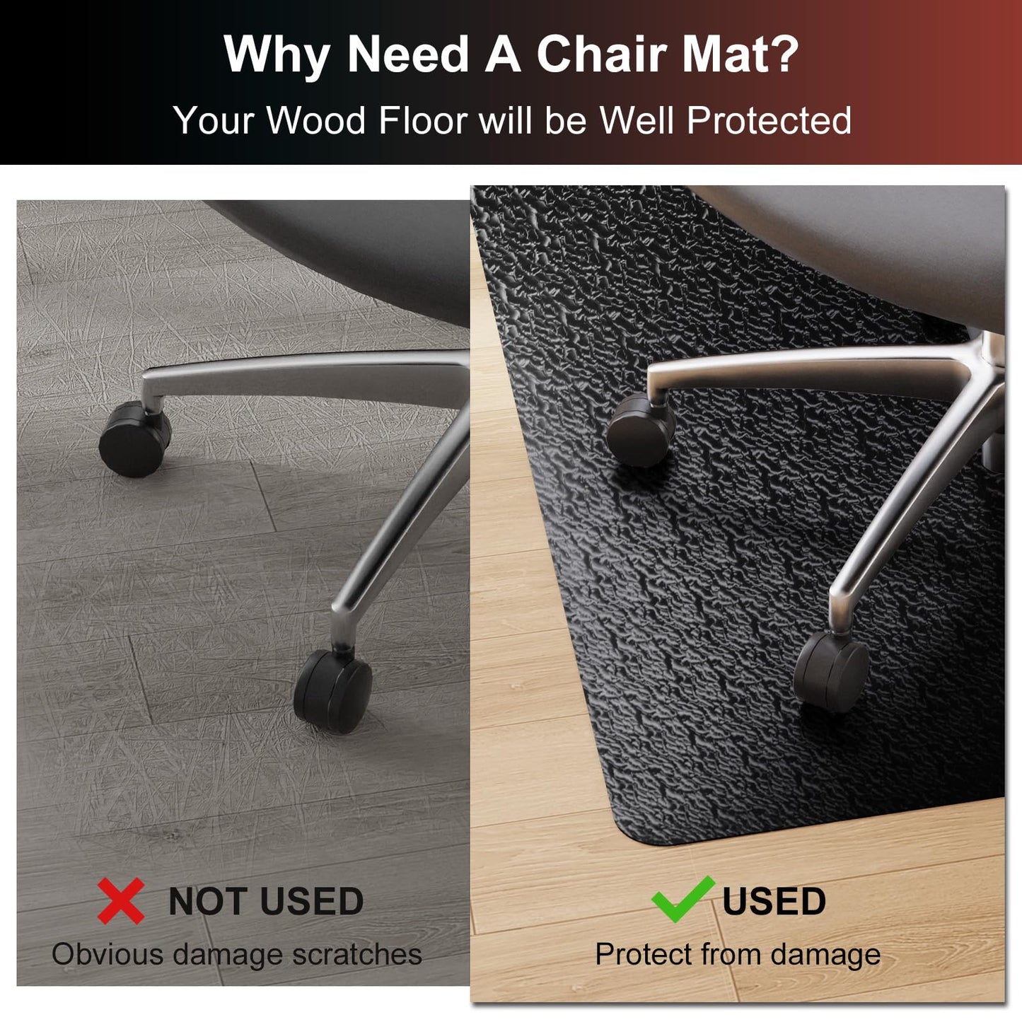 Mymeely Office Chair Mat for Hardwood Floor, 50"x60" Large Black PVC Computer Desk Chair Mat with Unique Pattern for Gaming, Anti-Slip Floor Protector for Home Office, Rolling Chair