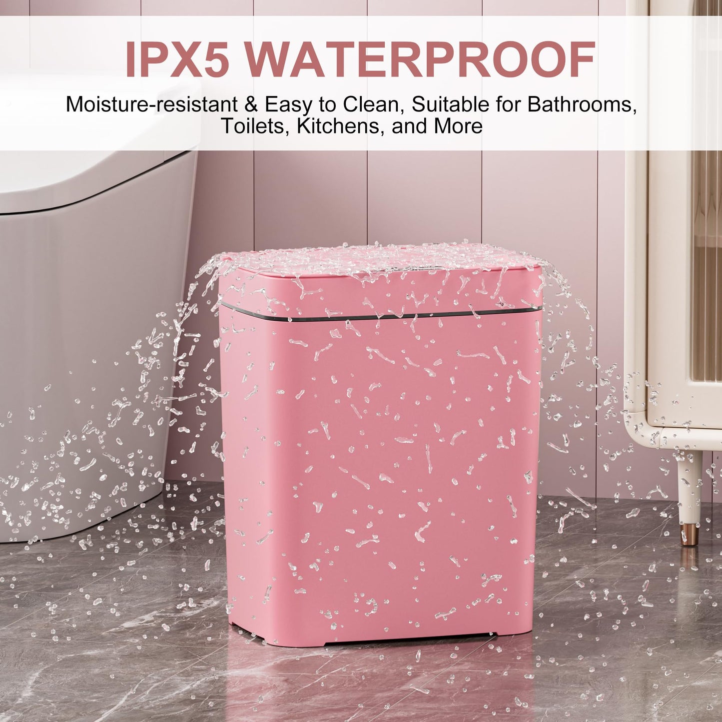 Vanpopubs 2 Pack 2.7 Gal Bathroom Trash Can with Lid, Automatic Trash Can Small Smart Garbage Can Touchless, Slim Motion Sensor Waterproof Plastic Trash Bins for Bedroom Office Kitchen Toilet Pink