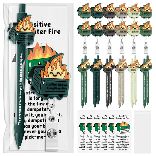 48 Sets Dumpster Fire CNA Week Gifts Dumpster Fire Badge Reel and Pens Bookmark Funny EMS Gifts Retractable Badge Holder for Graduation Response Team Office Nurse Teacher Employee Coworker